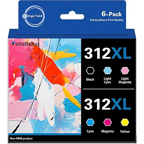 6-Pack Compatible for Epson 312XL Cartridges (for Epson Expression Photo Printers)