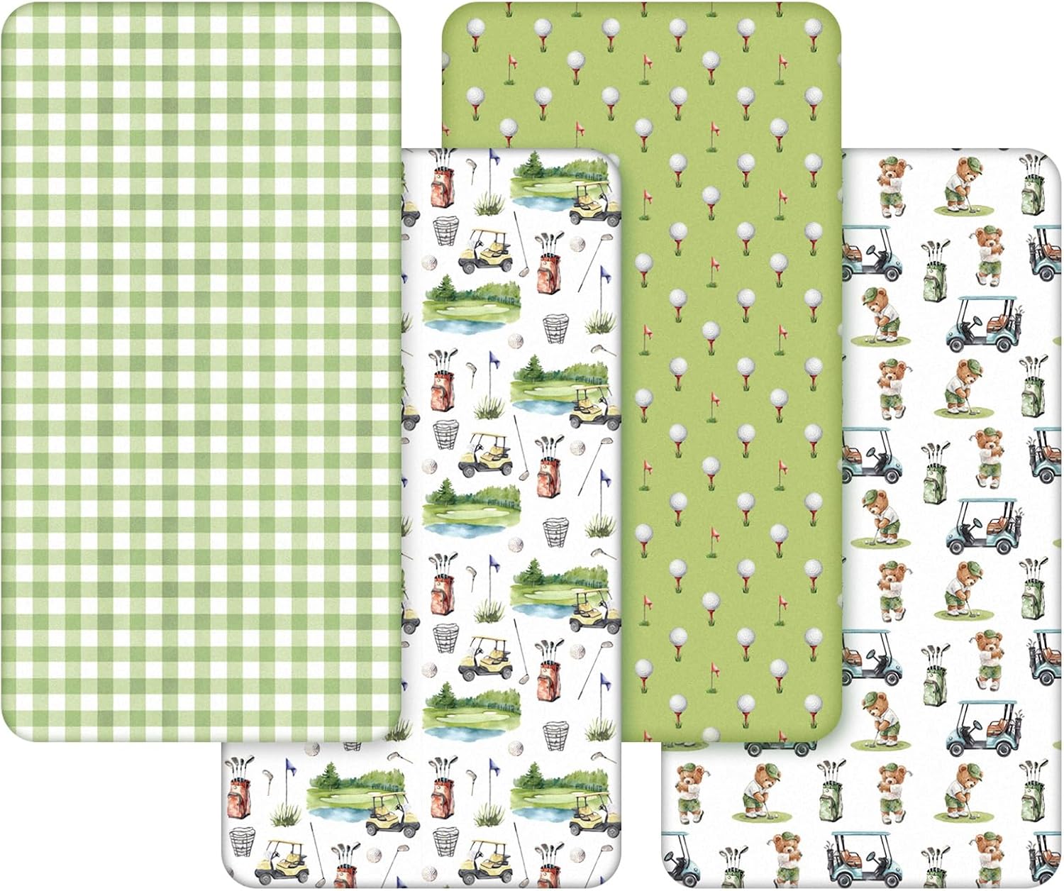 VitalCozy 4 Pcs Golf Crib Sheet Set Newborn Bedding Nursery Baby Sheets for Girl Boys Baby Gifts for Standard Crib and Toddler Mattresses, 52 x 28 x 8 Inches