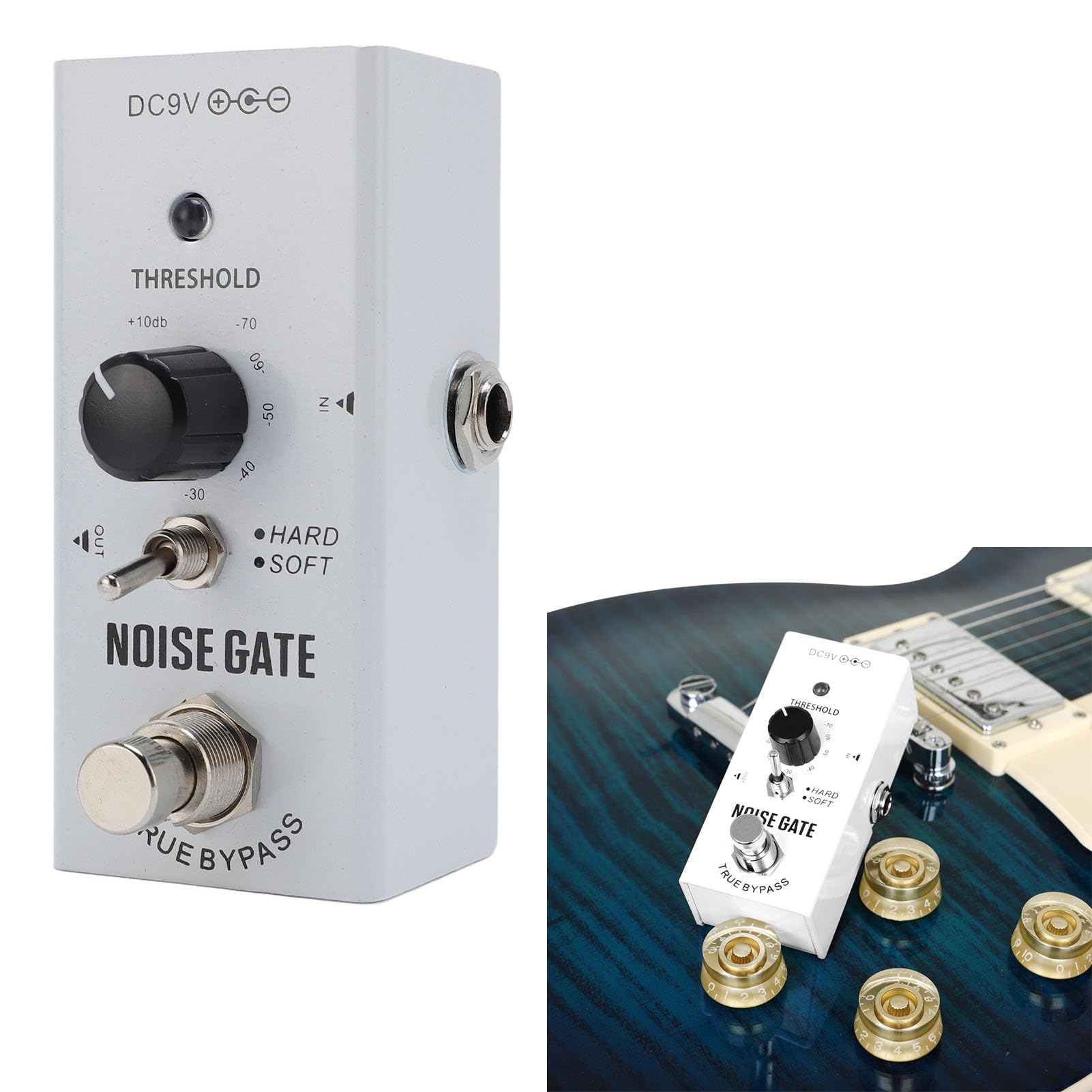Asixxsix Pedale Noise Gate, da -70dB a +10dB Pedale Effetti per Chitarra Noise Killer in 2 modalità, Pedale Soppressore di Rumore per Chitarra Elettrica e Basso True Bypass
