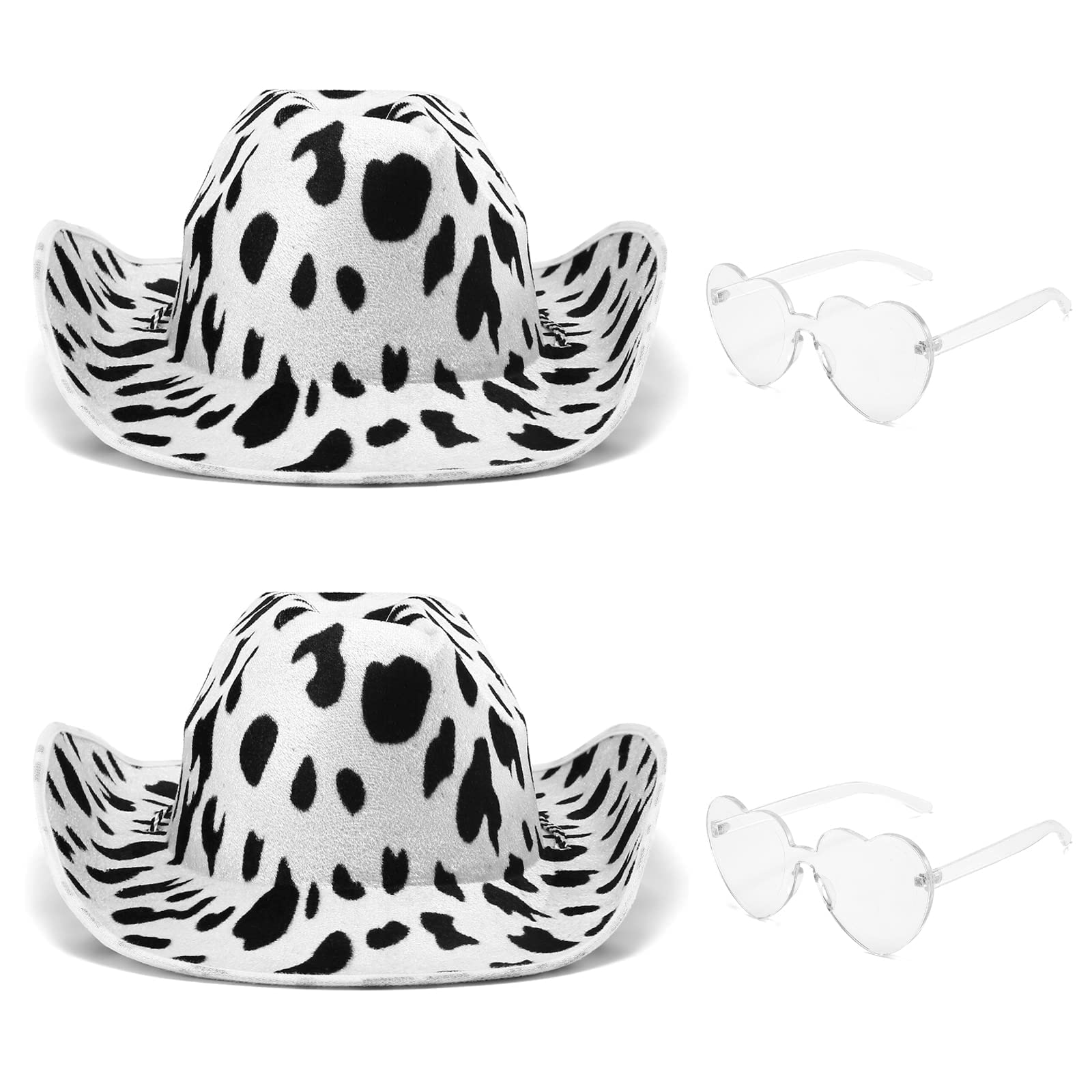 TERRIFI Cowboy Hat, Reversible Cow Print Cowboy Hat for Women and Men White and Black Cowboy Hat with Clear Glasses for Party