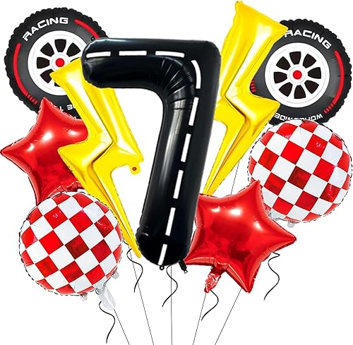 Miniatura 11 de Decoraciones de Fiesta de Cumpleaños de Coches de Carreras de Dibujos Animados Globo Grande de Papel de Aluminio con Rayo Globos de Coches