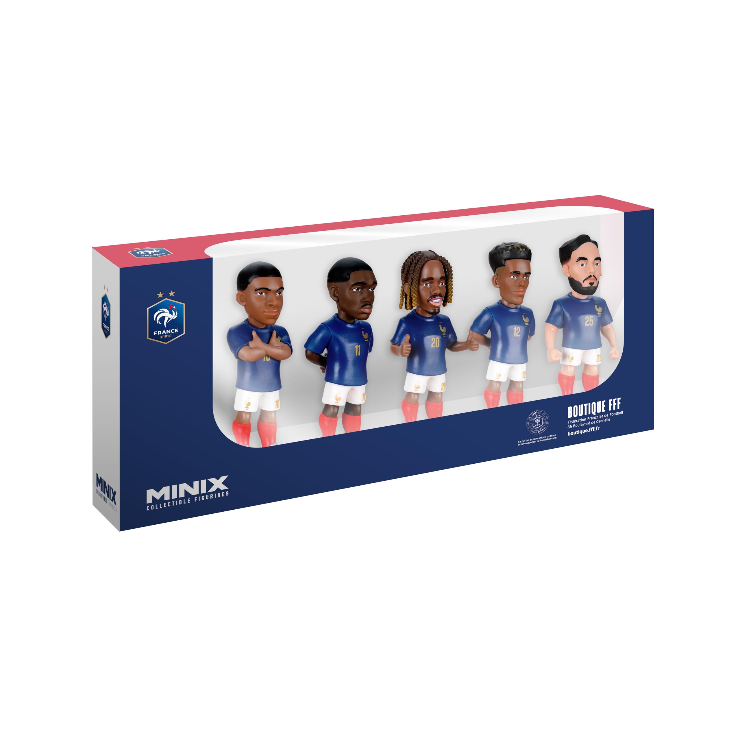 MINIX - Football Stars - Coupe du Monde - Pack - France - 5 Figurines - Figurine à Collectionner 7 cm (Mbappé, Dembelé, Barcola, Doué, Cherki)