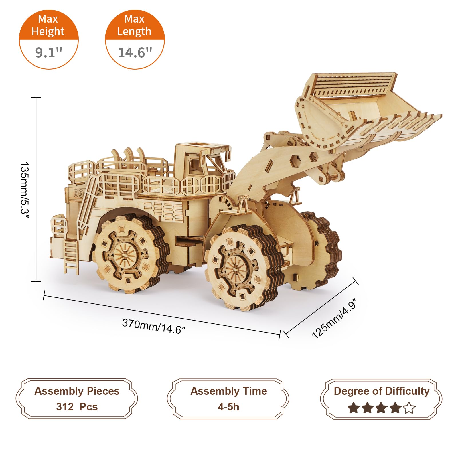 3D drewniane puzzle dla dorosłych, Drewniany mechaniczny model wózka widłowego, Drewniany DIY wózek widłowy DIY świąteczne prezenty urodzinowe, 312 elementów