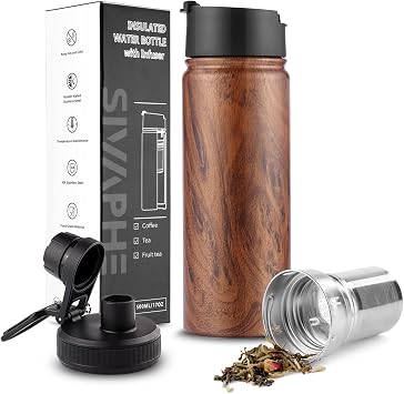 Sivaphe Tea Infuser Bottle With Removable Loose Leaf Tea Strainer, 18/8 Stainless Steel Insulated Travel Tumbler Festival GiftWood Grain