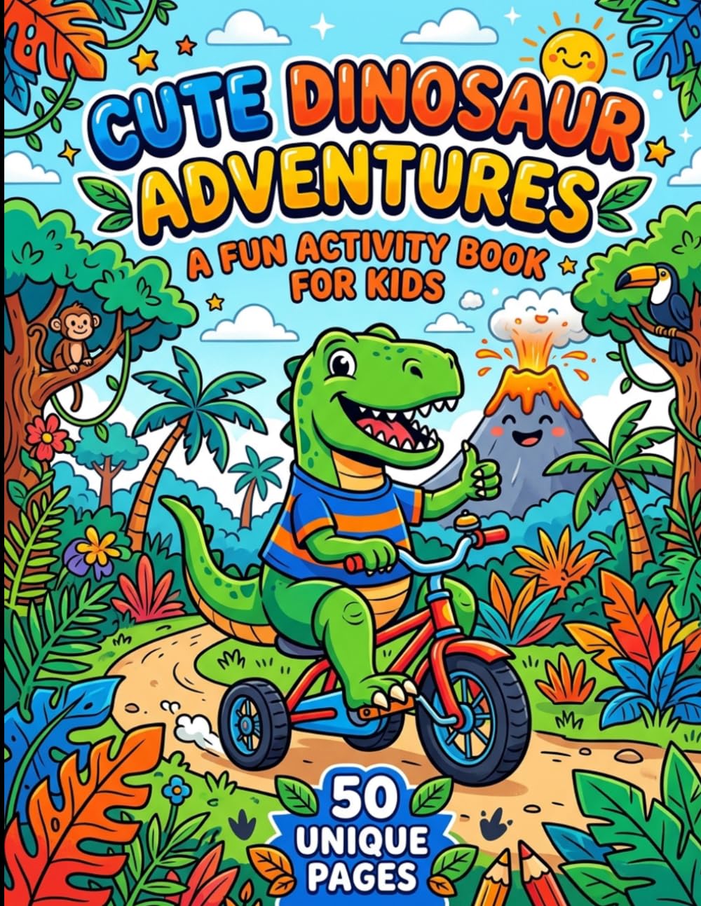Cute Dinosaur Adventures: A Fun and Creative Coloring Book for Kids 50 Silly and Adorable Prehistoric Scenes with T-Rex, Triceratops, and Friends for Boys and Girls Ages 4-8