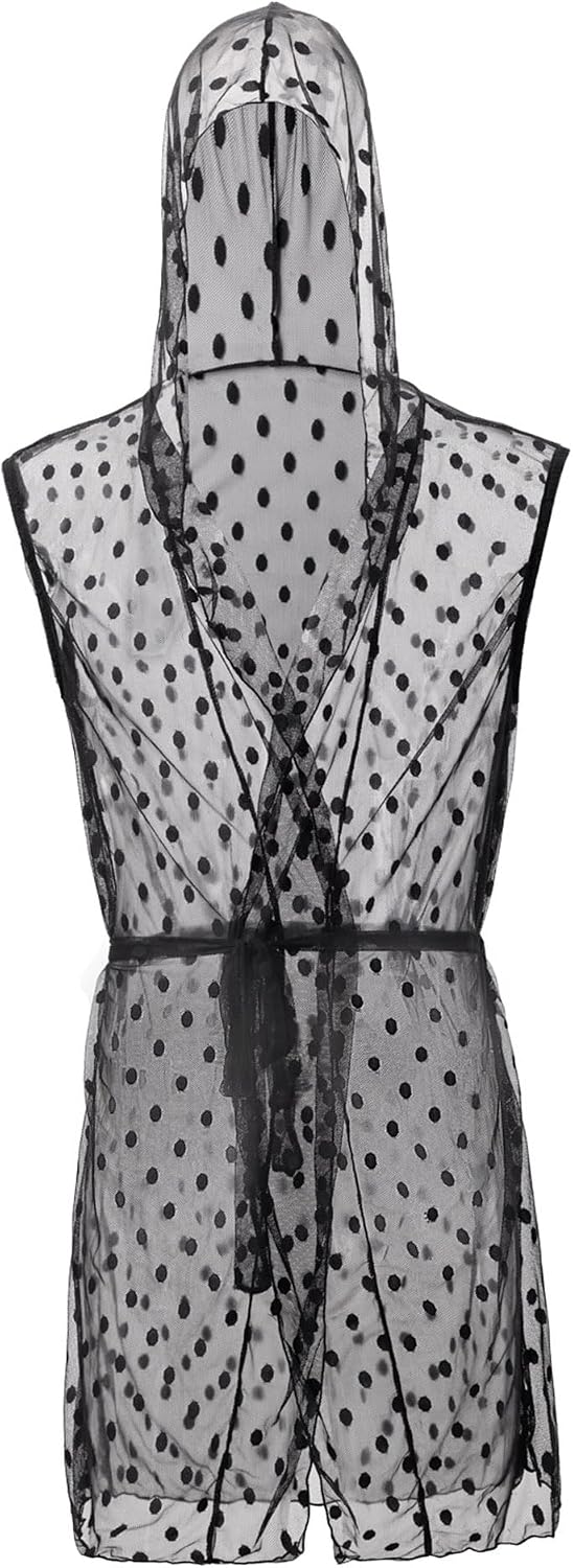 ABAFIP Men's Lingerie Nightgown Hoodie Sheer Mesh Robe