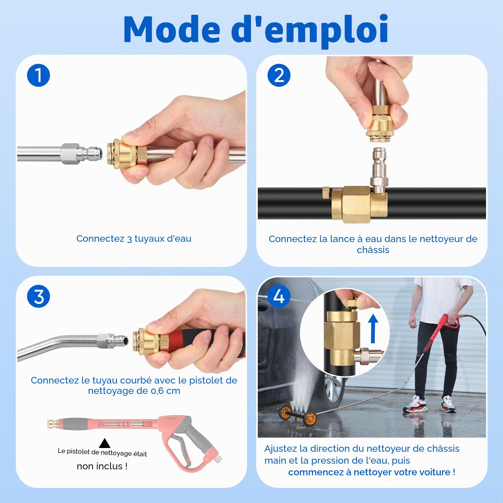 Nettoyeur de Train de Roulement 2-en-1 avec Brosse à moyeu, 16 Pouces | Balai à Eau de Lavage de Voiture, Nettoyeur Haute Pression, Nettoyeur de Surface 1200-4000 PSI