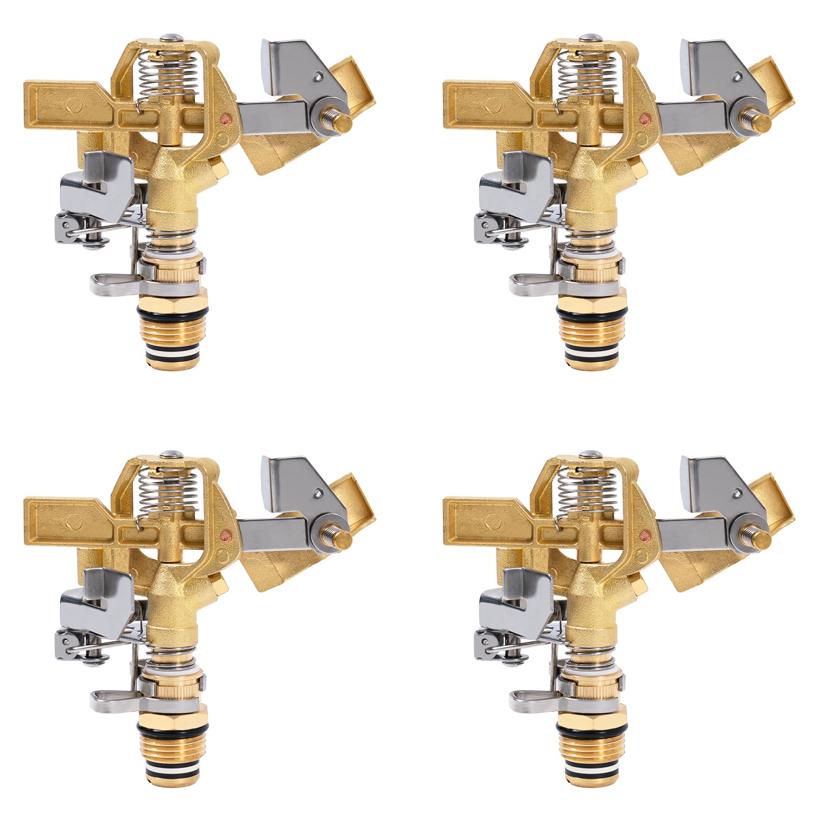 4 cabezales de aspersor de impacto de latón de 1/2 pulgada, aspersor de riego resistente, rociador de patrón ajustable de 0 a 360 grados para riego de áreas grandes, patio, jardín