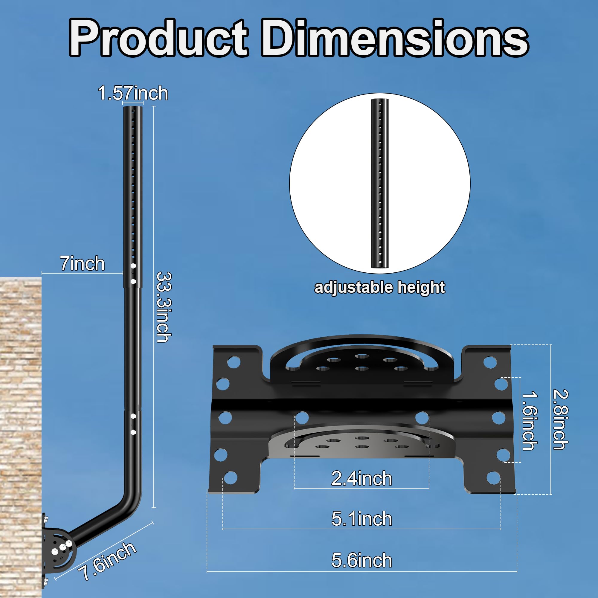 Palo antenna universale per TV, satellite, radio, antenne WiFi, Star-link (Nero-71-101cm)