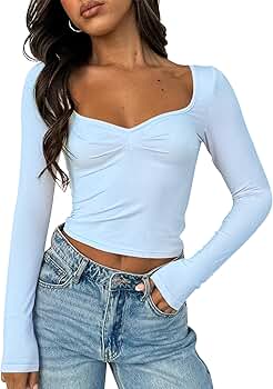 TiulZial Women's Long Sleeve Going Out Crop Top Sexy Pleated