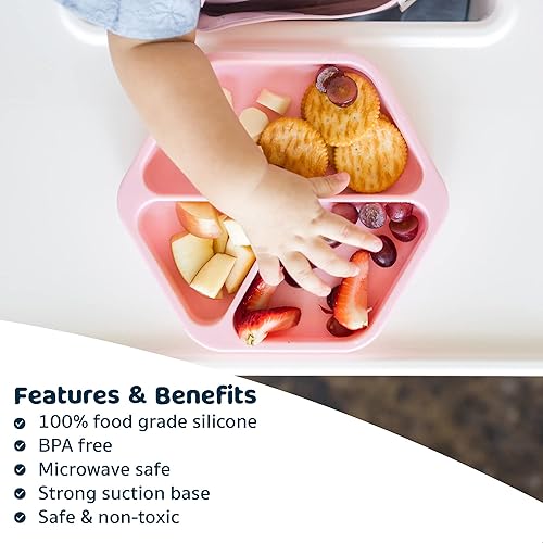 Miniatura 5 de Tiny Twinkle Plato de succión de silicona para bebé, plato dividido con agarre de succión para primeros alimentos y niños pequeños que se alimentan