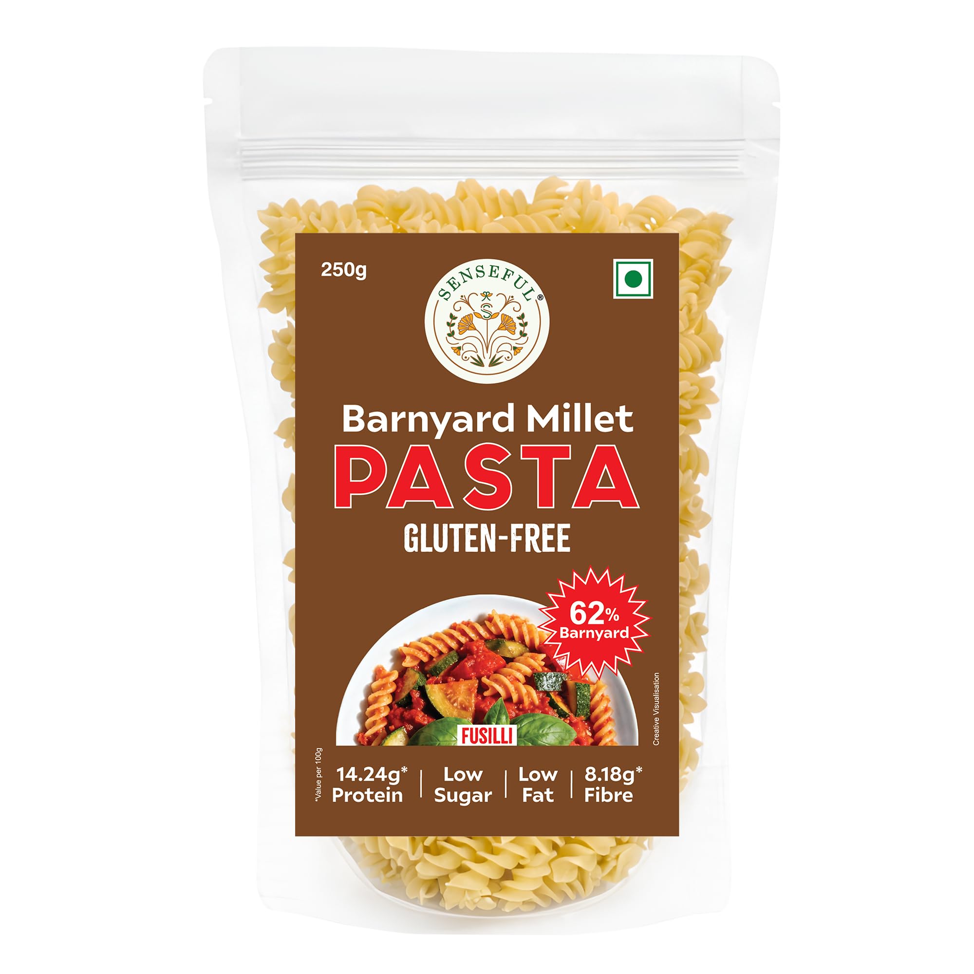 SENSEFUL Barnyard Millet Fusilli Pasta - Gluten-Free, With 62% Barnyard Millet, Source of Protein, High Fibre, Low Fat & Low Sugar - 250 gm-image-26