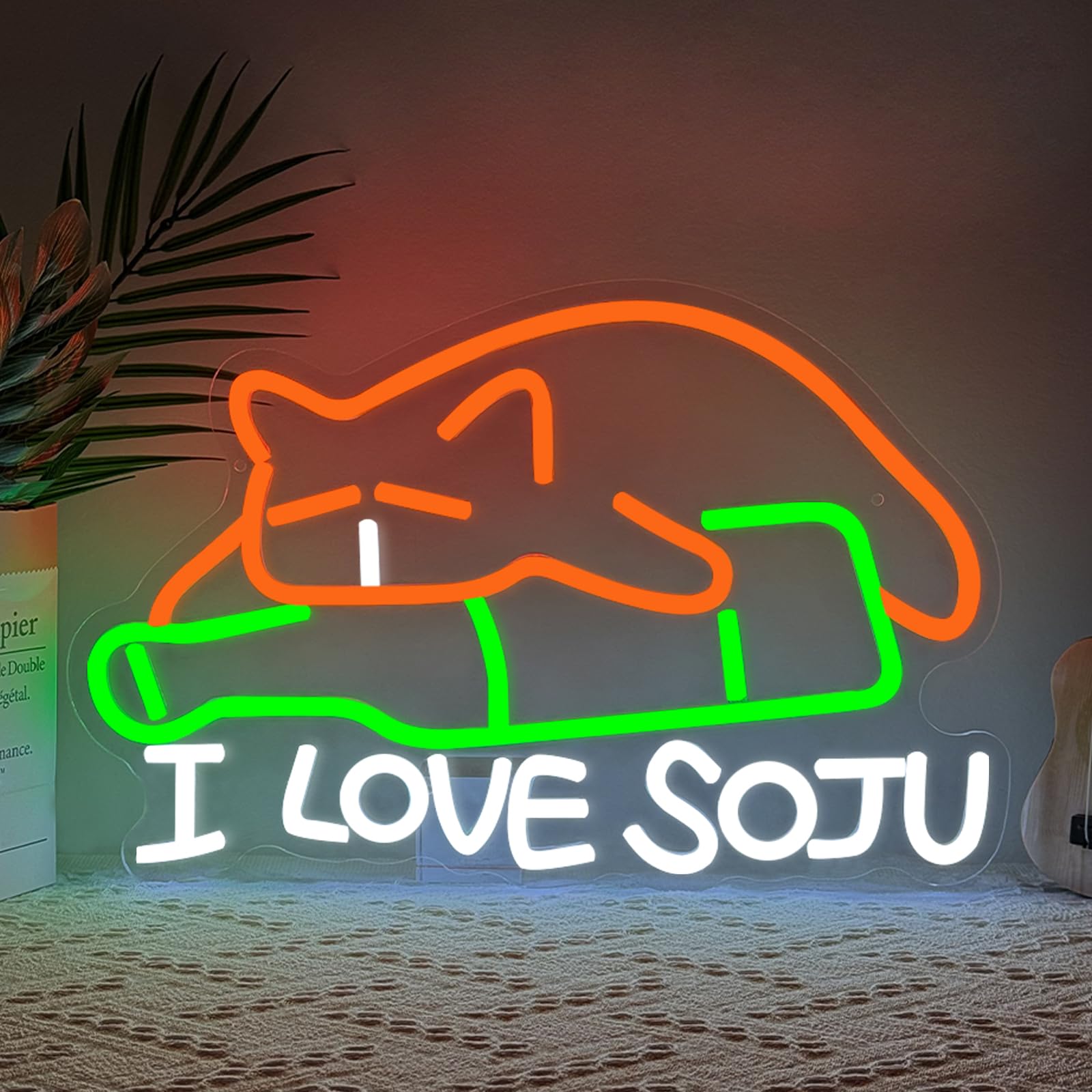 I Love Soju Neon Sign Bar LED Cat Sign for Retro Wall Neon Light Sign Handmade for Korean Bar Pub Club Hotel Cafe Home Man Caves Party Decoration — image 1