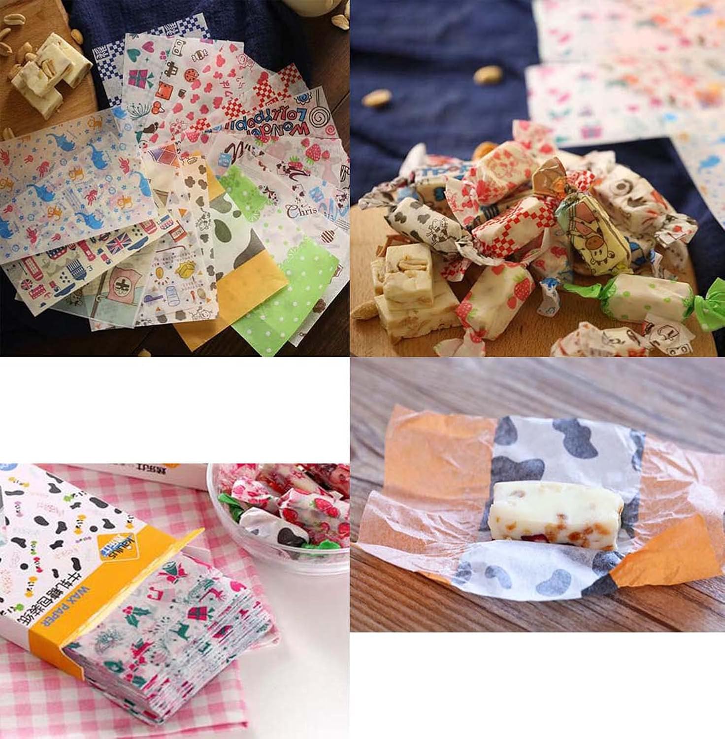 500 PCS Milk Candy Paper Twisting Candy Wrapping Paper Made of Sticky Rice,12 x 5 cm (Random Pattern)