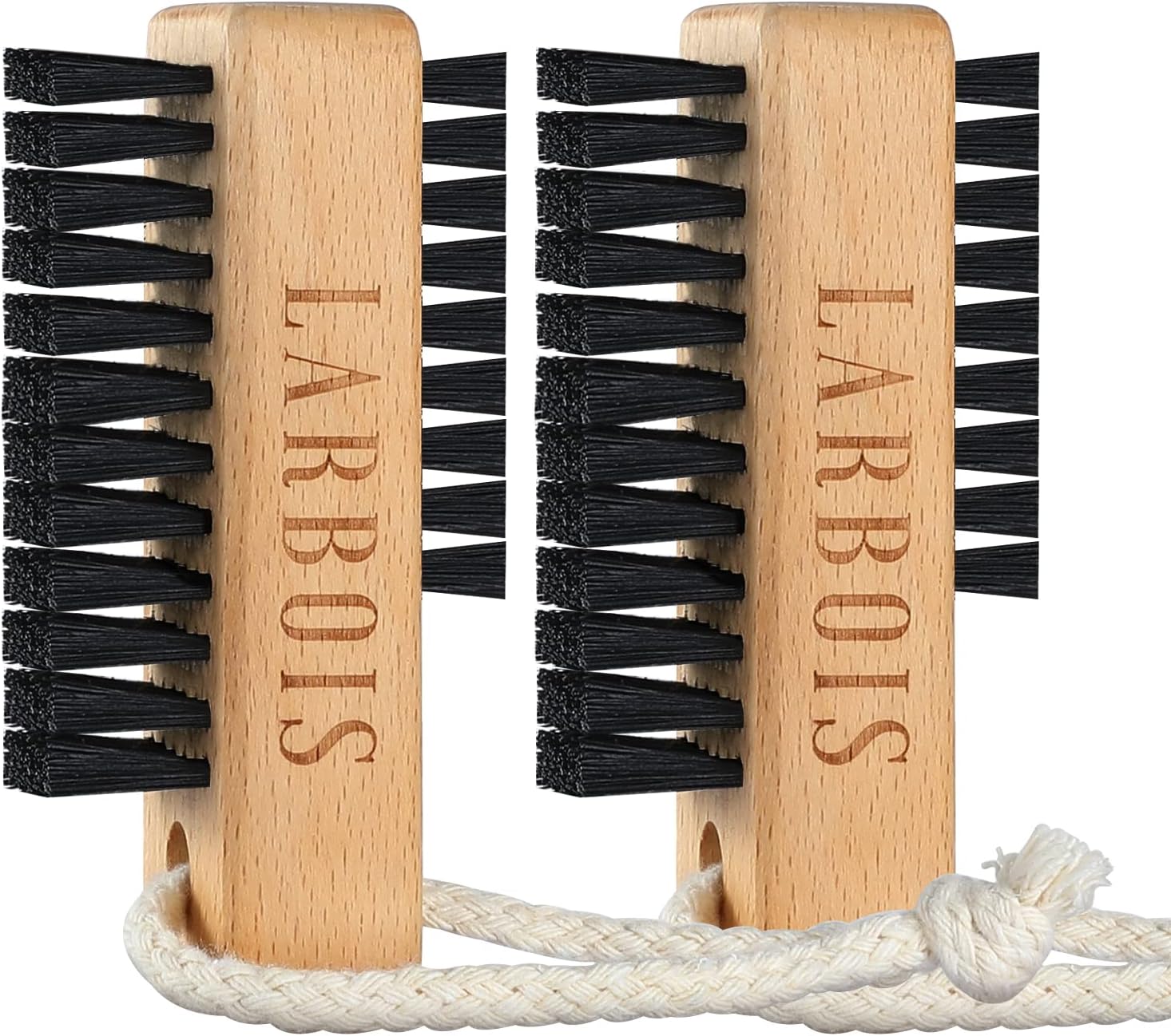 Larbois Nail Brush for Cleaning Fingernails, 2Pack Wooden Nail Brushes Fingernail Brush for Cleaning Nail Scrub Brush Two-Sided with Hanging Rope (Beechwood)