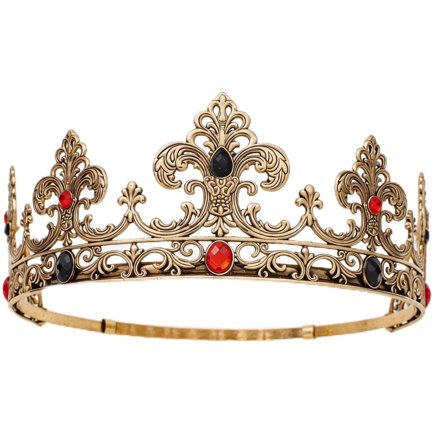 YOUlDIANZIKing Crown for Men, Prince Diadem, Royal Medieval Cosplay Birthday Prom Halloween Hair Accessories Antique Gold Black+Red
