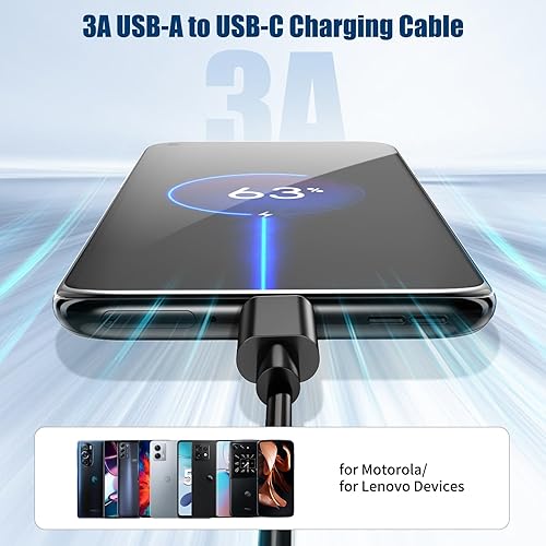Miniatura 2 de Cable de carga USB C para Motorola, cable USB A a USB C para Moto G StylusPowerPlayPure 5G, Edge+, Razr 40 Ultra, One 5G Ace, 3.3 pies 3A USB a