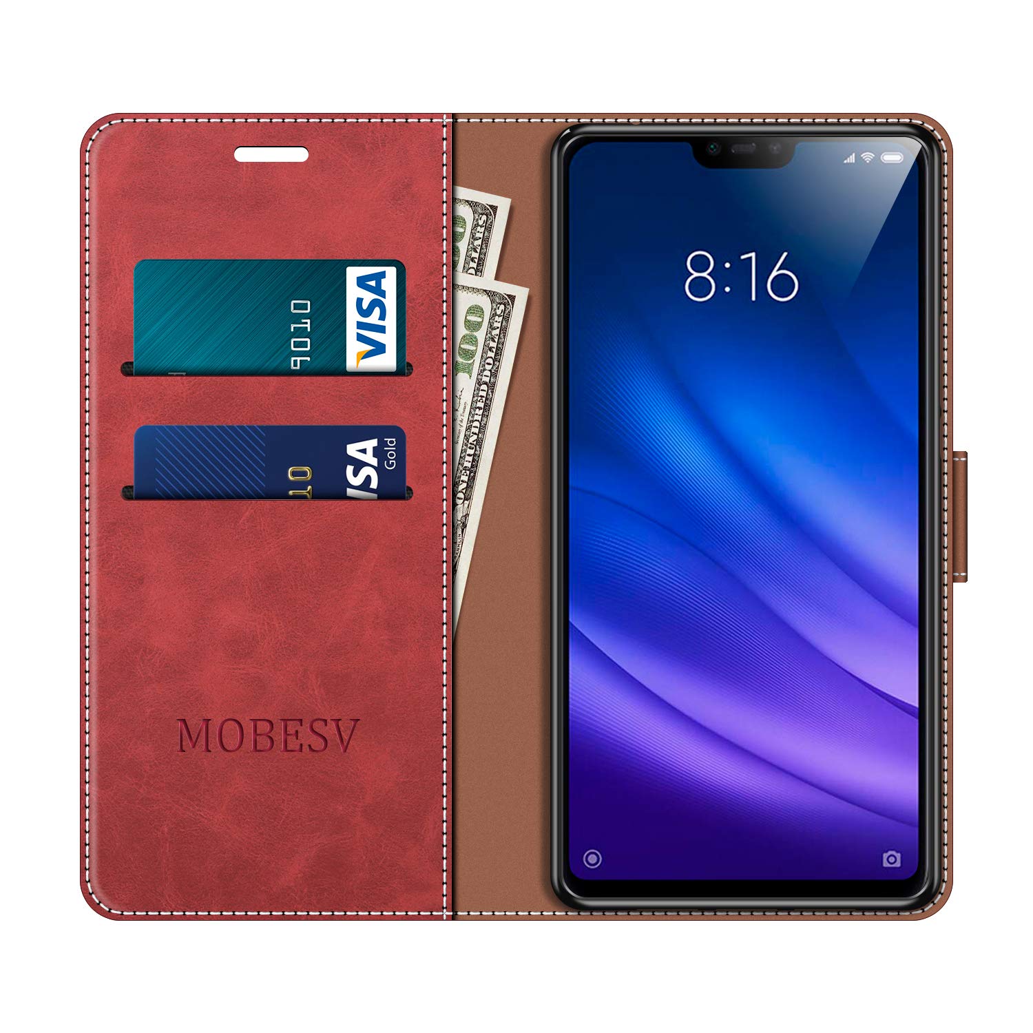 MOBESV Custodia A Libro Per Xiaomi Mi 8 Lite - Cover Con Portacarte E Supporto Video