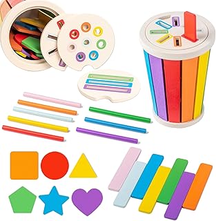 Pmueuff Montessori Toy from 1 Year, 3-in-1 Wooden Toy Children Colours Learning Sorting Game Montessori Toy from 1 2 3 Years Toddler Plug-in Game Sensory Toy Gift for Girls Boys