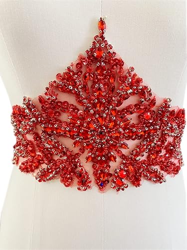 Miniatura 10 de Apliques de encaje hechos a mano con diamantes de imitación para coser en cuentas, parches de lentejuelas, accesorios para vestido, ropa, cintura