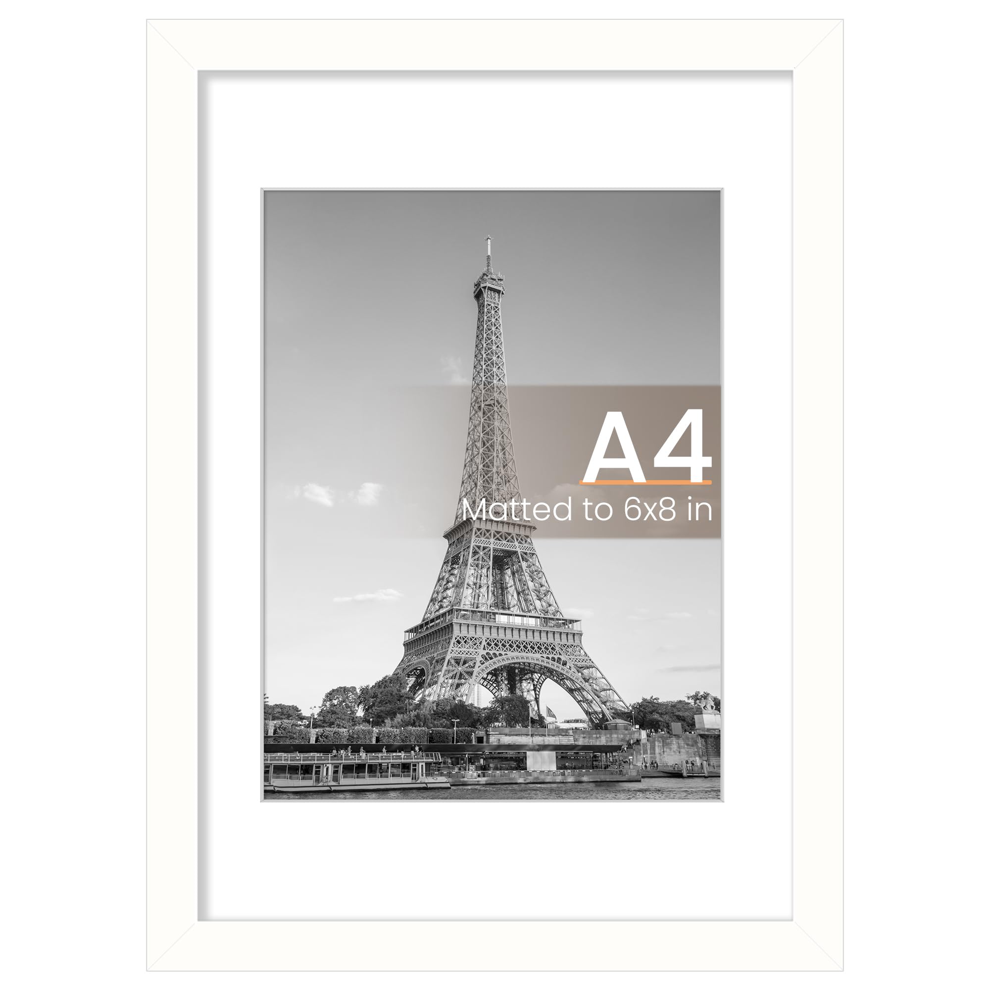 upsimples A4 Picture Frame, Wall Decor Poster Frames, White 1 Pack | 8.3 x 11.7 Frame, 6x8 Frame with Mat for Gallery Wall, Wedding, Baby, Dog, Dorm, Christmas