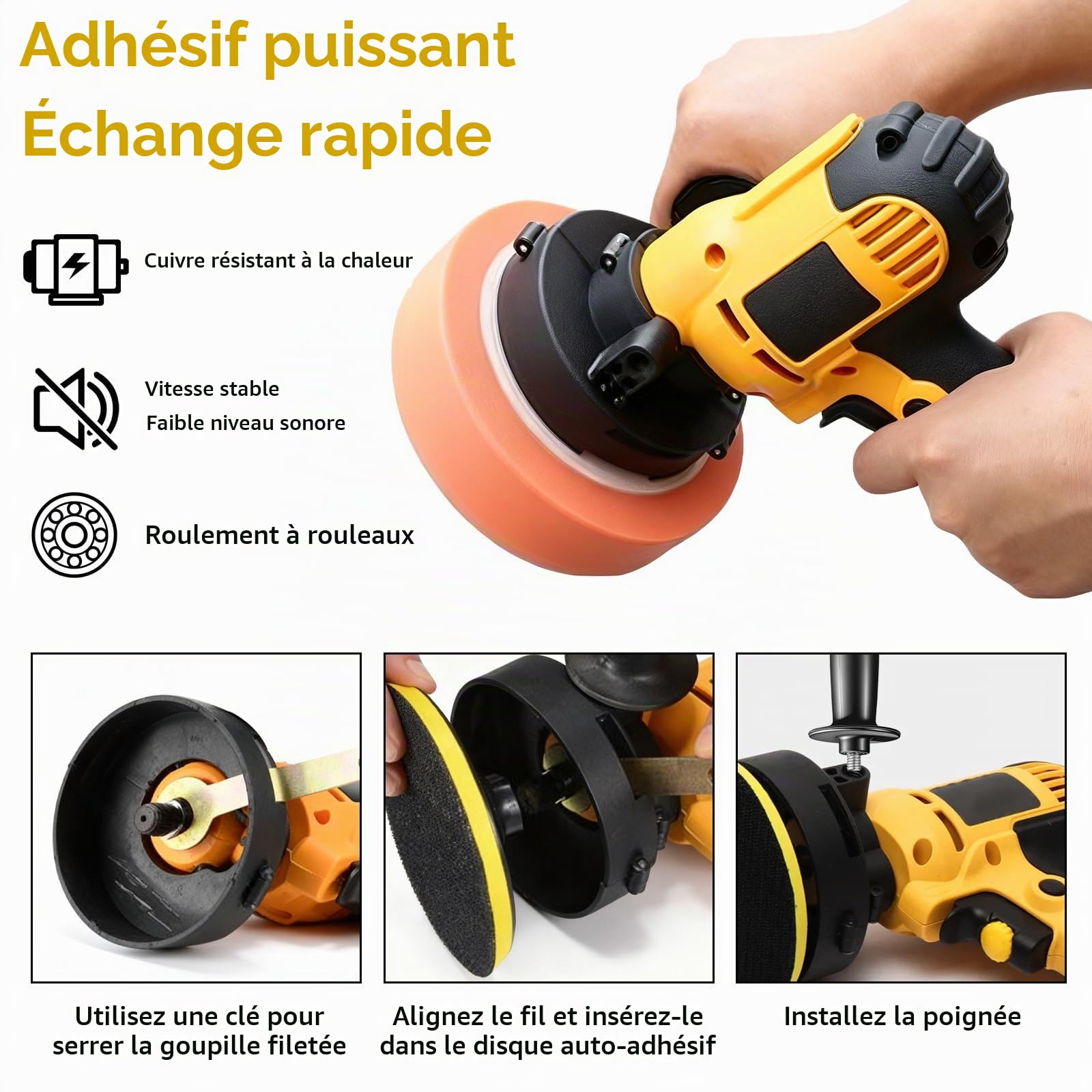 Kit de polissage et de cirage pour voiture de 700 watts avec 6 vitesses variables et 12 accessoires, idéal pour le detailing, le polissage, le cirage et l'élimination des rayures