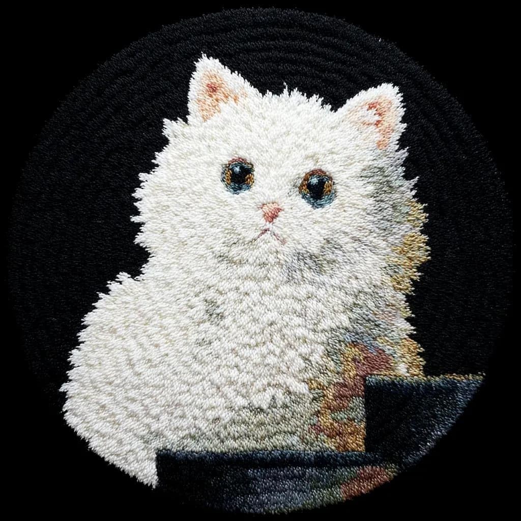 WallustrioaW Round Latch Hook Rug Kits Cat for Adults and Starter 50 * 50Cm