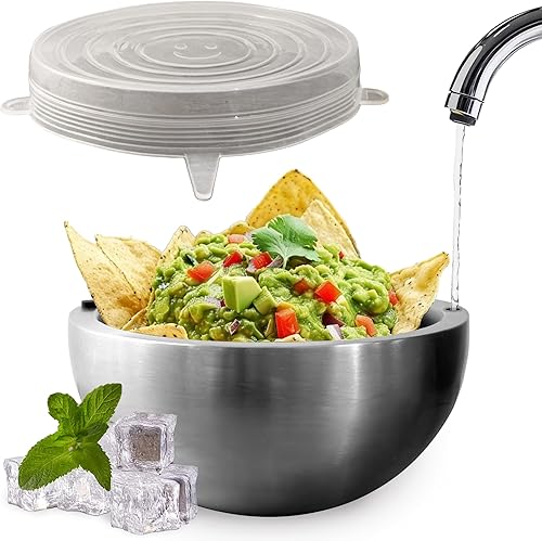 Aranka Chill - Tazón de inmersión con tapa, acero inoxidable de 35 onzas con aislamiento de doble pared para mantener la comida caliente o fría,