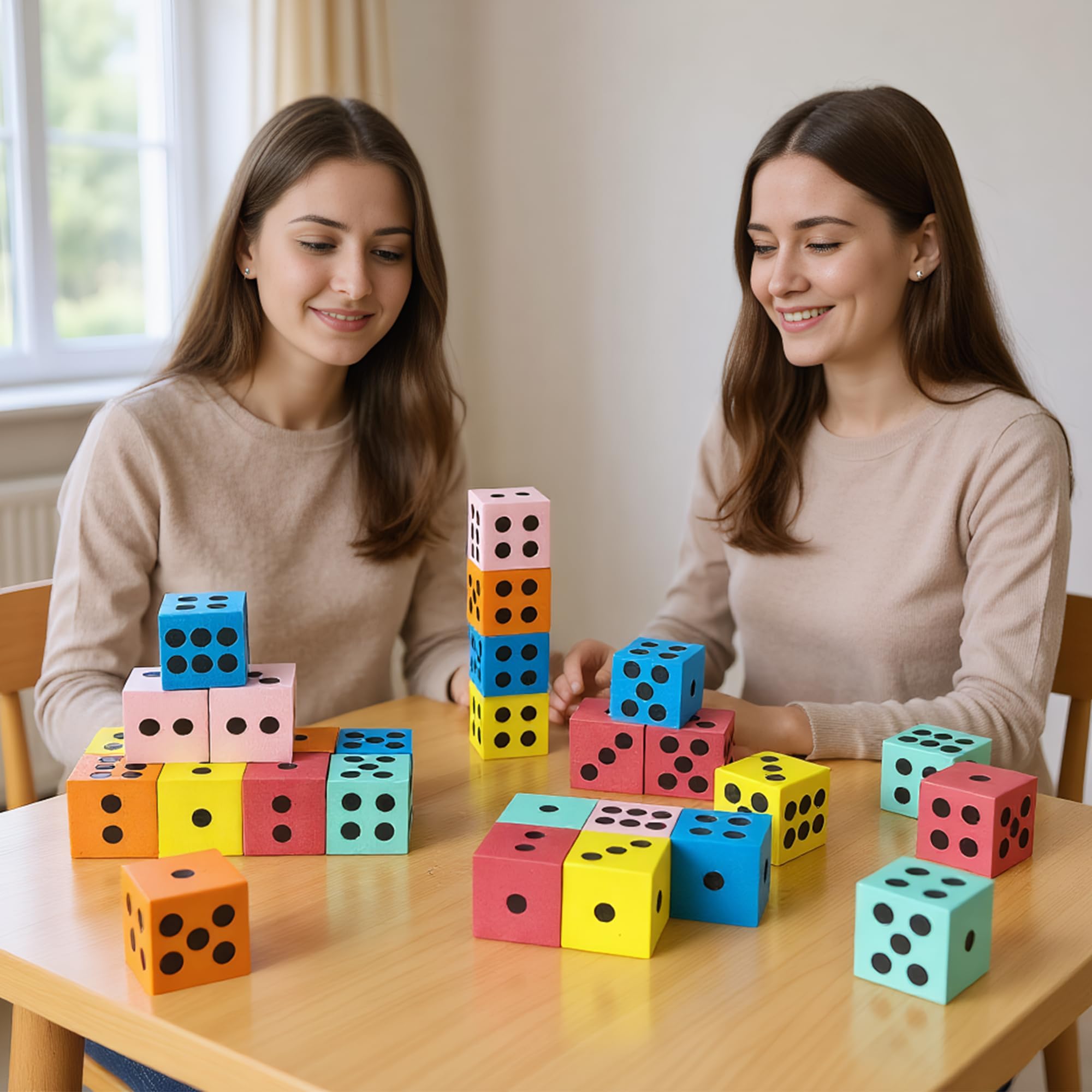 XIPEGPA - Juego de 28 dados de espuma coloridos con números para juegos de matemáticas, construcción de aula, entretenimiento educativo para fiestas, regalos de cumpleaños en 6 colores (1.2 pulgadas)