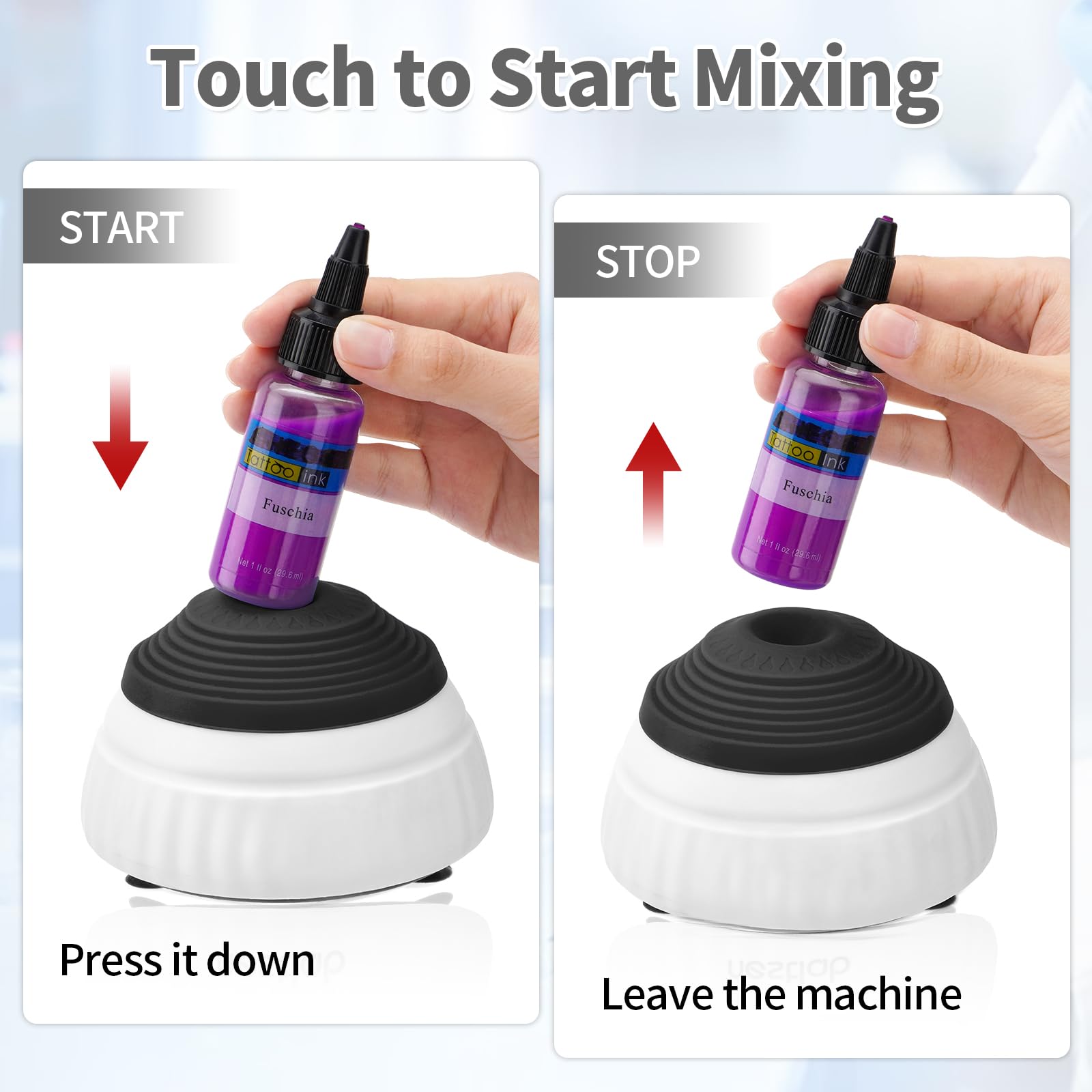 FOUR E'S SCIENTIFIC Mini Vortex Mixer Labor Vortex Schüttler Farbmischer mit Touch Funktion 3000RPM Vortex Mischen für Paint Shaker, Nagellack, Wimpern Gel, Tattoo Tinte,100 Stück Mischkugeln,Schwarz