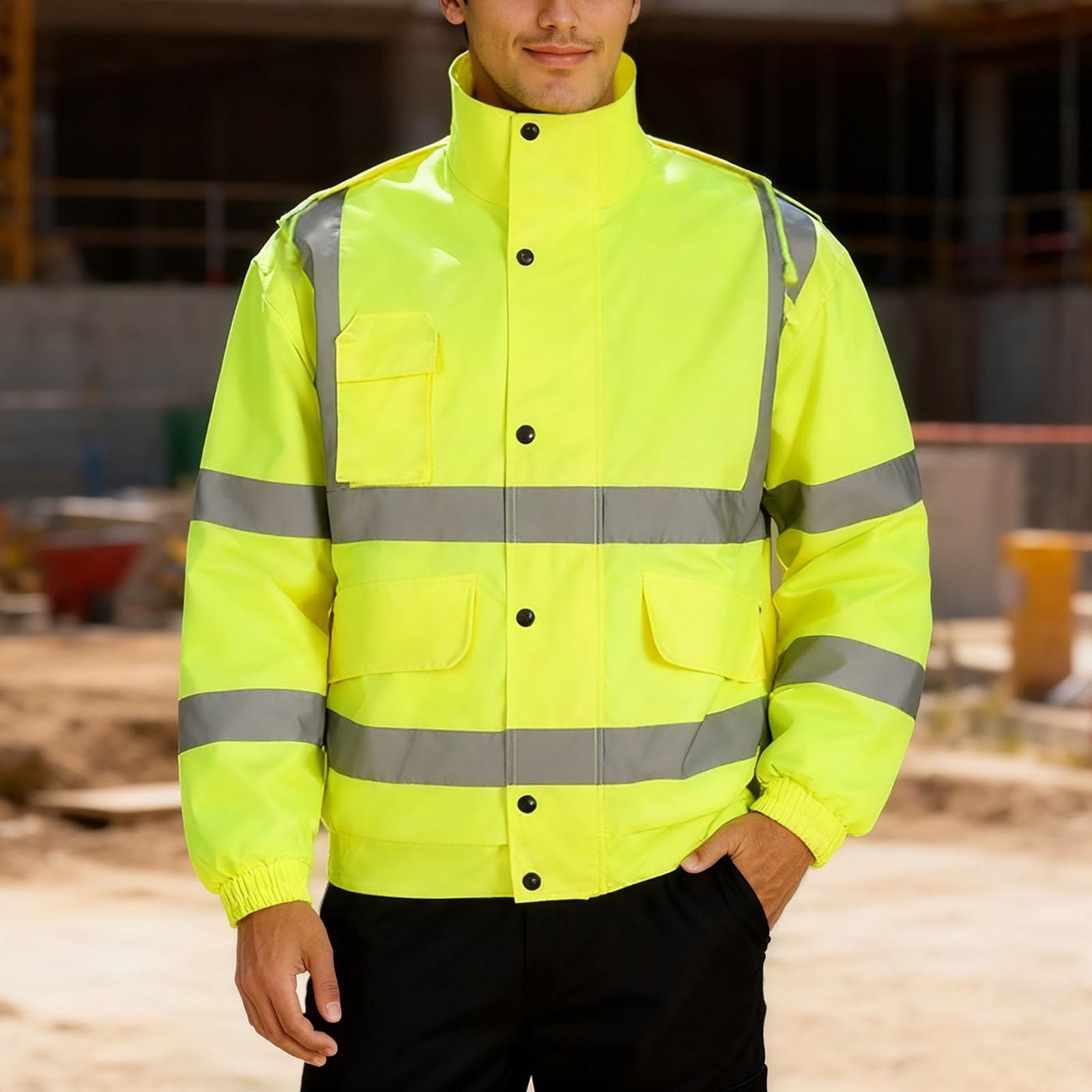 Generisch Winter Safetytex Warnschutz Arbeitsjacke Warnschutzjacke Outdoor Warnjacke Herren Reflektierende Jacke Wasserdicht Winddicht Fluoreszierend Traffic Jacke Softshelljacke