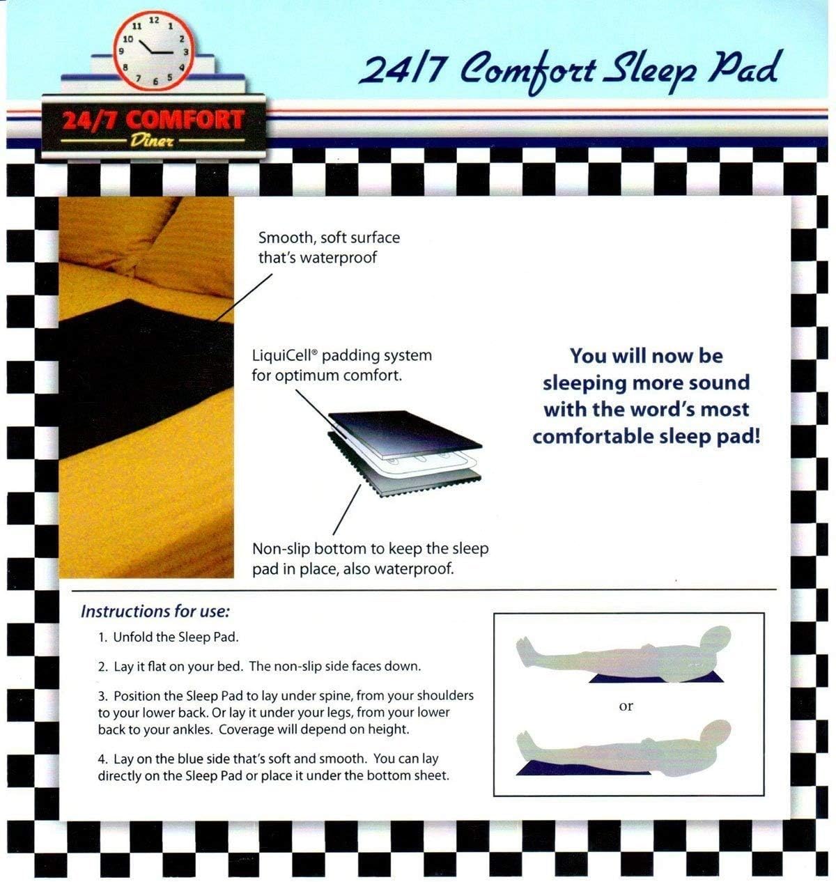 Liquicell Sleep Pad Mattress Topper/Overlay - Better Than Gel, Foam, and Air! Liquid-Filled Membranes. Blood Flow Improved by 150% (18" x 36" x 1/8")