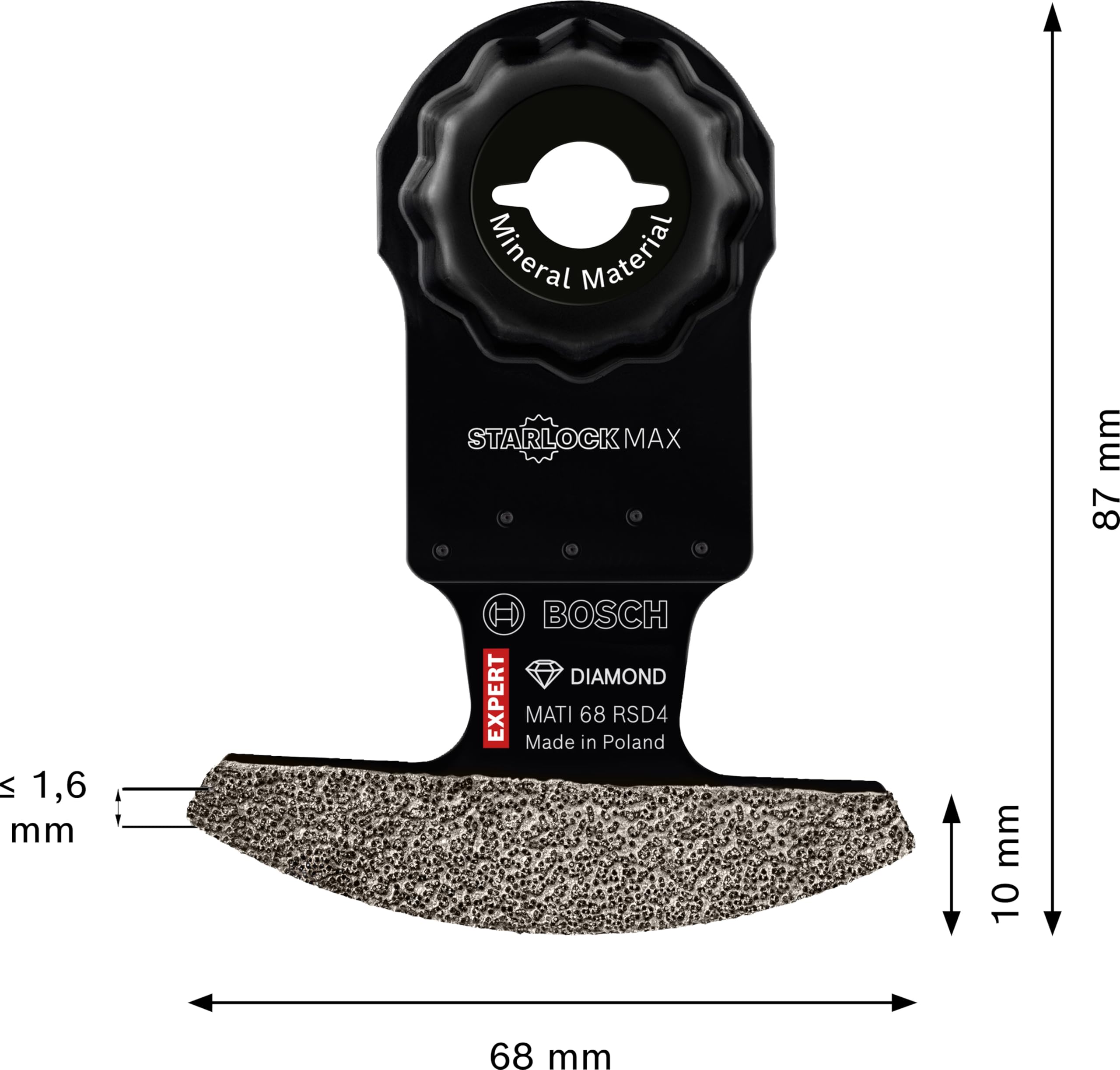 Bosch 1x Brzeszczot do narożników EXPERT MATI 68 RSD4 (do Moździerz, Miękkie płytki ceramiczne, Szerokość mm, Szerokość cięcia 1,6 mm, Professional Akcesoria Narzędzie wielofunkcyjne)