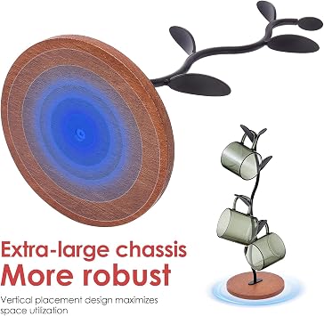 Coffee Mug Tree with 4 Hooks, Metal Mug Stand Cup Tree with Wooden Base Decorative Mugs Rack, Space Saving Coffee Cup Stand Storage Organizer for Kitchens Restaurants Cafes Countertop