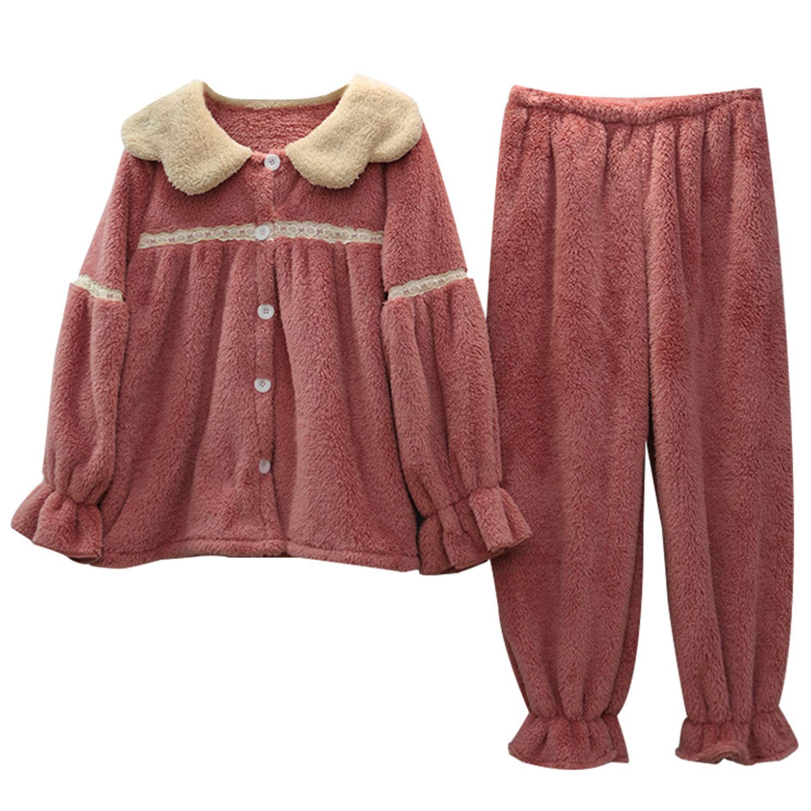 Pyjama chaud d'hiver pour dames en velours corail épais haut de gamme à col revers doux