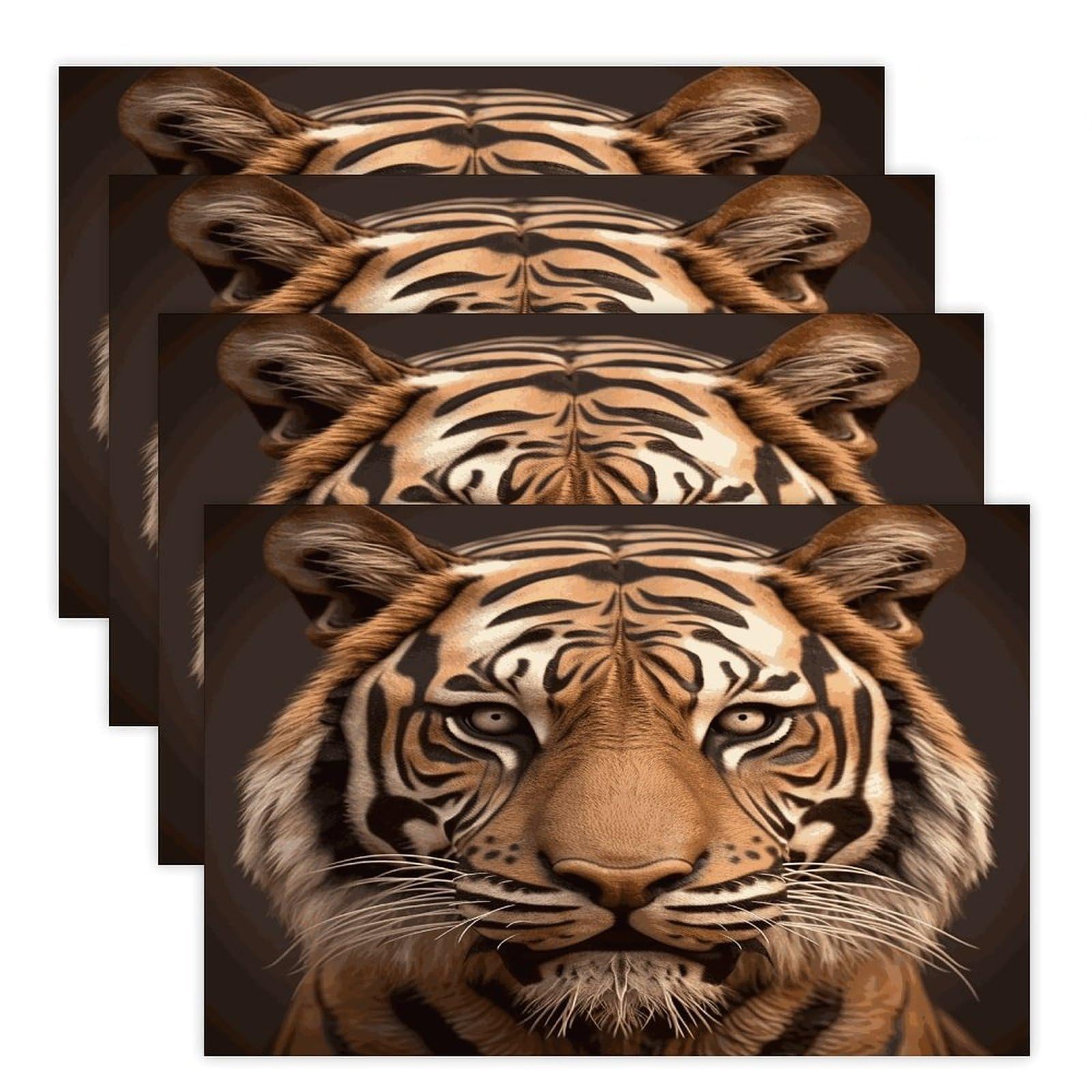 Tiger Head Placemats Heat-Resistant Washable Place Mats Anti Slip Dining Table Place Mats Wipeable Dining Table Mats Kitchen Decoration Placemats 17.7’’×11.8’’