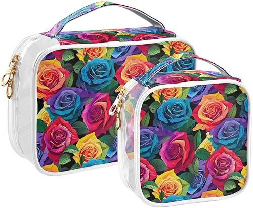 Rainbow Rose Clear Toiletry Bag for Traveling,2 Pack Makeup Cosmetic Bag with Zipper,Travel Bag for Toiletries,Travel Essentials 21214902
