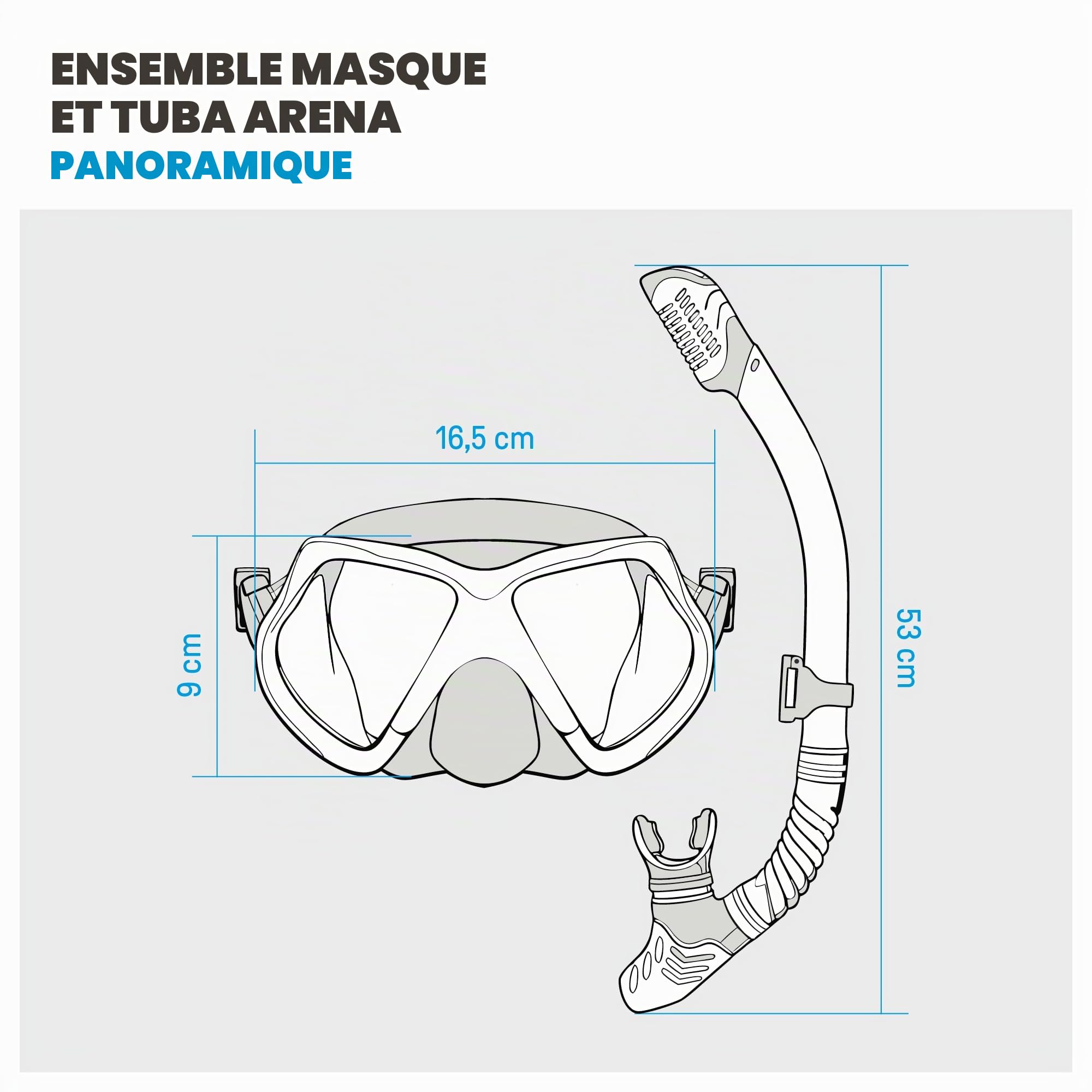 Arena Ensemble Masque Panoramique et Tuba Adulte, Masque de Plongée Unisexe, Masque Panoramique avec Vision Large, Tuba de Plongée avec Technologie Anti-Fuite, Silicone Hypoallergenique