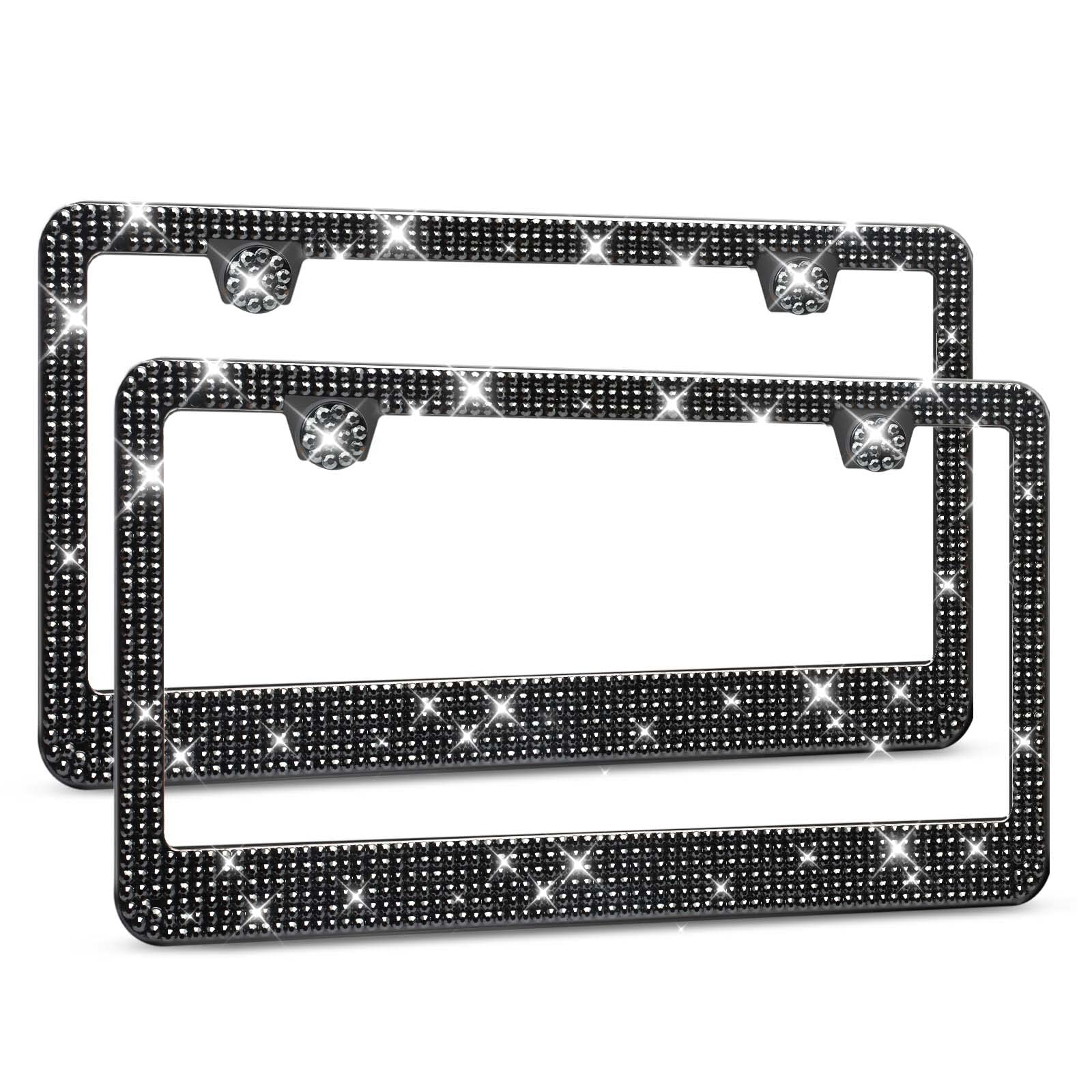 AUJEN License Plate Frame, Lastingly Bling License Plate Frame, Sparkly Rhinestone License Plate Frame for Women, Stainless Steel & Obstruction-Free License Plate Frame with Multifaceted Rhinestones