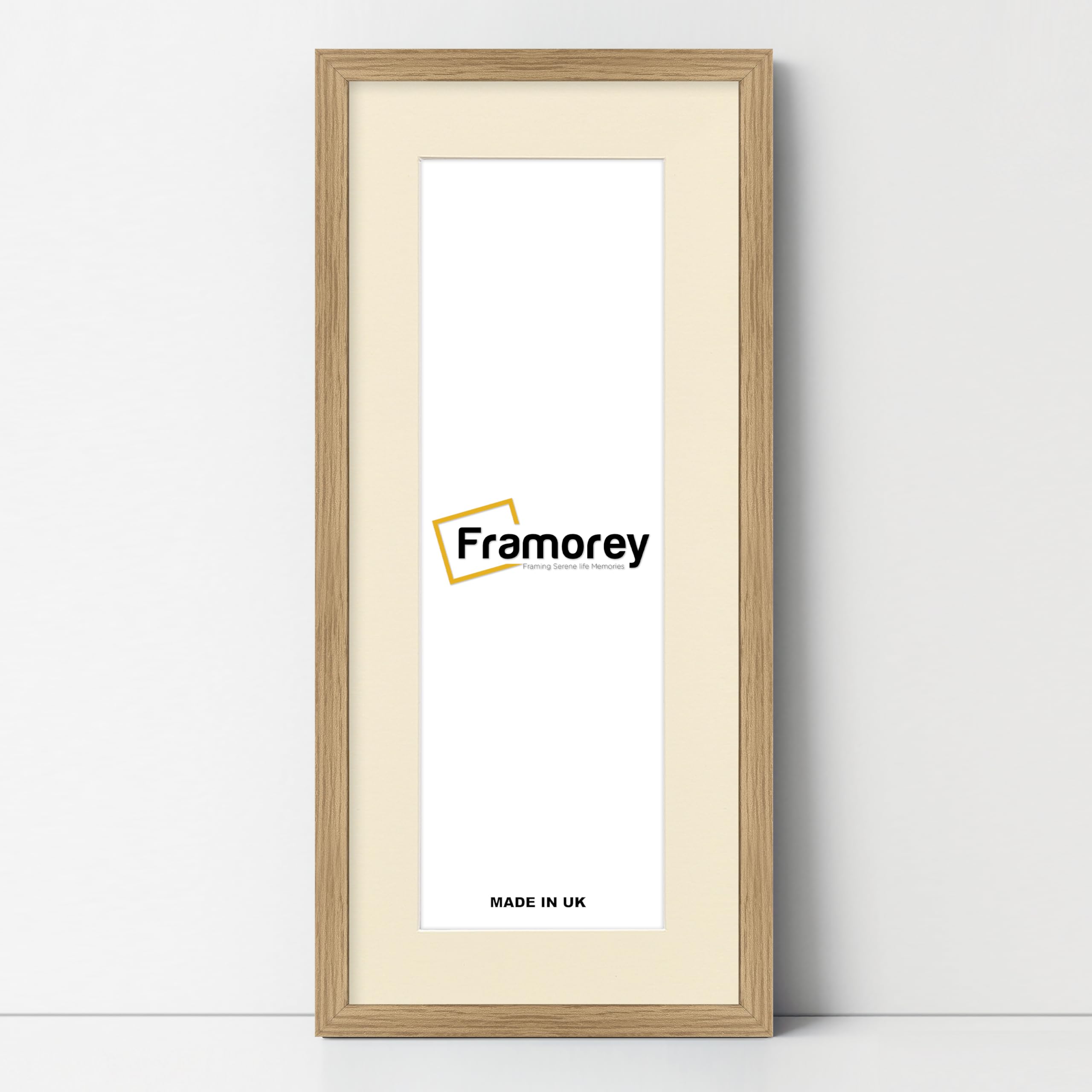 Framorey Framing Serene Life Memories Oak With Ivory Mount Framorey Oxford Thin Picture Frame, 16X13" Oak Photo Frame With 12X9" Ivory Mount, Art Poster Frame, Photo Print Frames, With A High Clarity Styrene Shatterproof Perspex Sheet