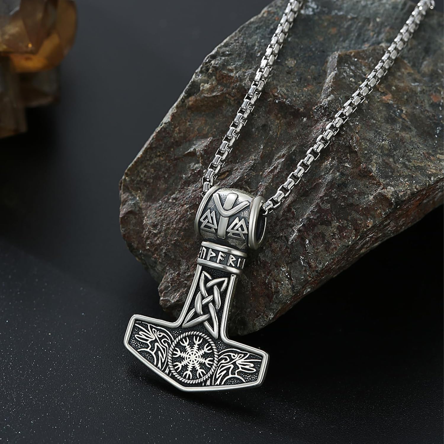 Thor Hammer Necklace 925 Sterling Silver Viking Mjolnir Hammer Talisman Pendant Norse Runes Amulet Jewelry Nordic Thors Hammer Jewelry Gifts for Men Women with 22’’+2’’Rolo Chain - Image 5