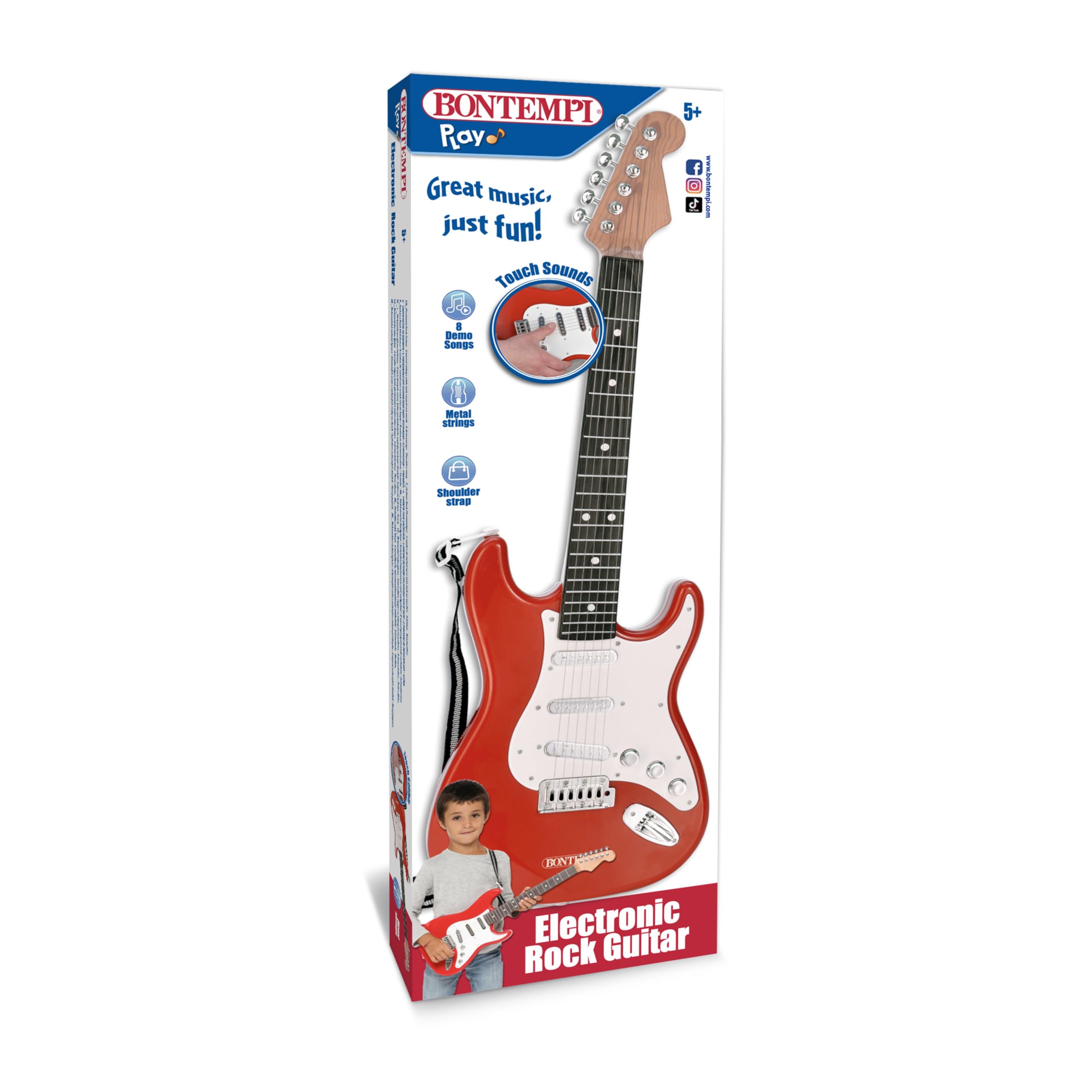 Bontempi | ElectroGroove - Elektroniczna gitara basowa Rock do potężnych wibracji i innowacyjnych rytmów, czerwono-biała