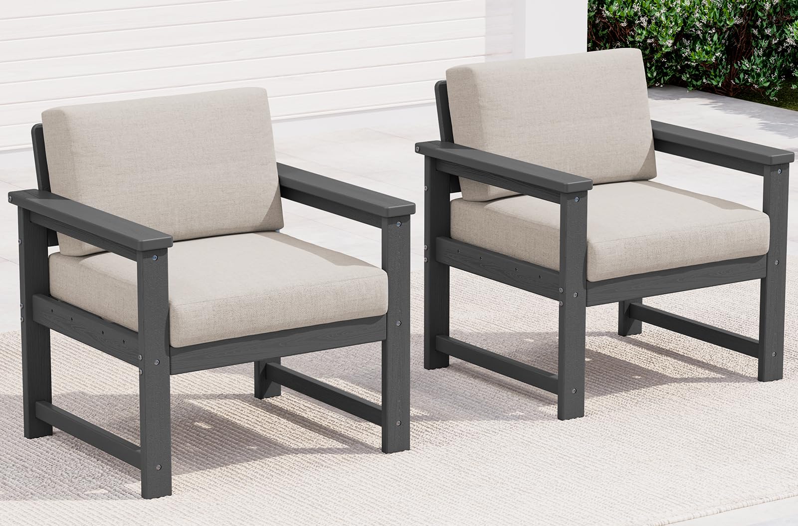 SERWALL 2 Pieces HDPE Cushioned Single Adirondack Armchair Sofa Set