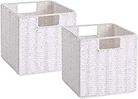 Vista 10 de Vagusicc Cesta de almacenamiento de mimbre, juego de 2 cestas de almacenamiento tejidas a mano para estantes con asas, organizador de cubos