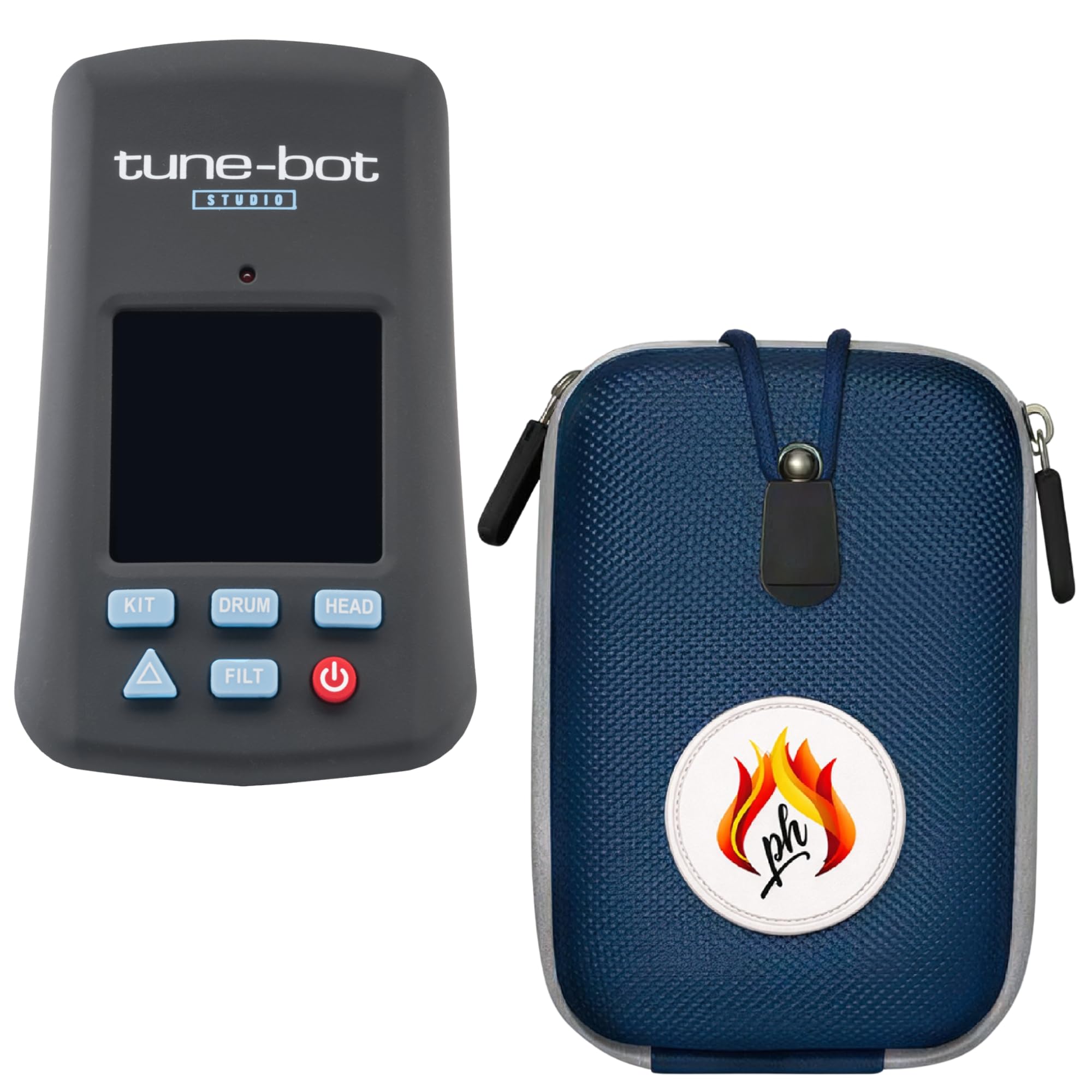 Tune-Bot Studio TBS-001 - Paquete de afinador de batería con funda de transporte rígida, dispositivo de afinación digital de batería, kit de afinación de tono para batería acústica, accesorios