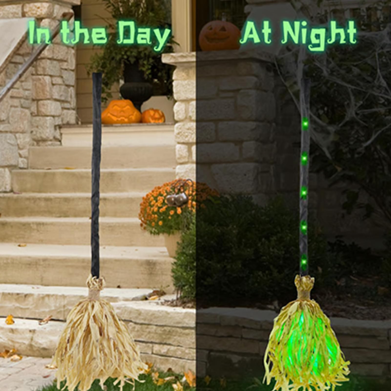 Halloweenowa miot?a, która si? porusza, nawiedzona ta?cz?ca czarownica miot?a dekoracja ?wi?teczna | dekoracje halloweenowe ze ?wiat?em d?wi?kowym imprez? drzwi wej?ciowe ?ciana pokój nawiedzony