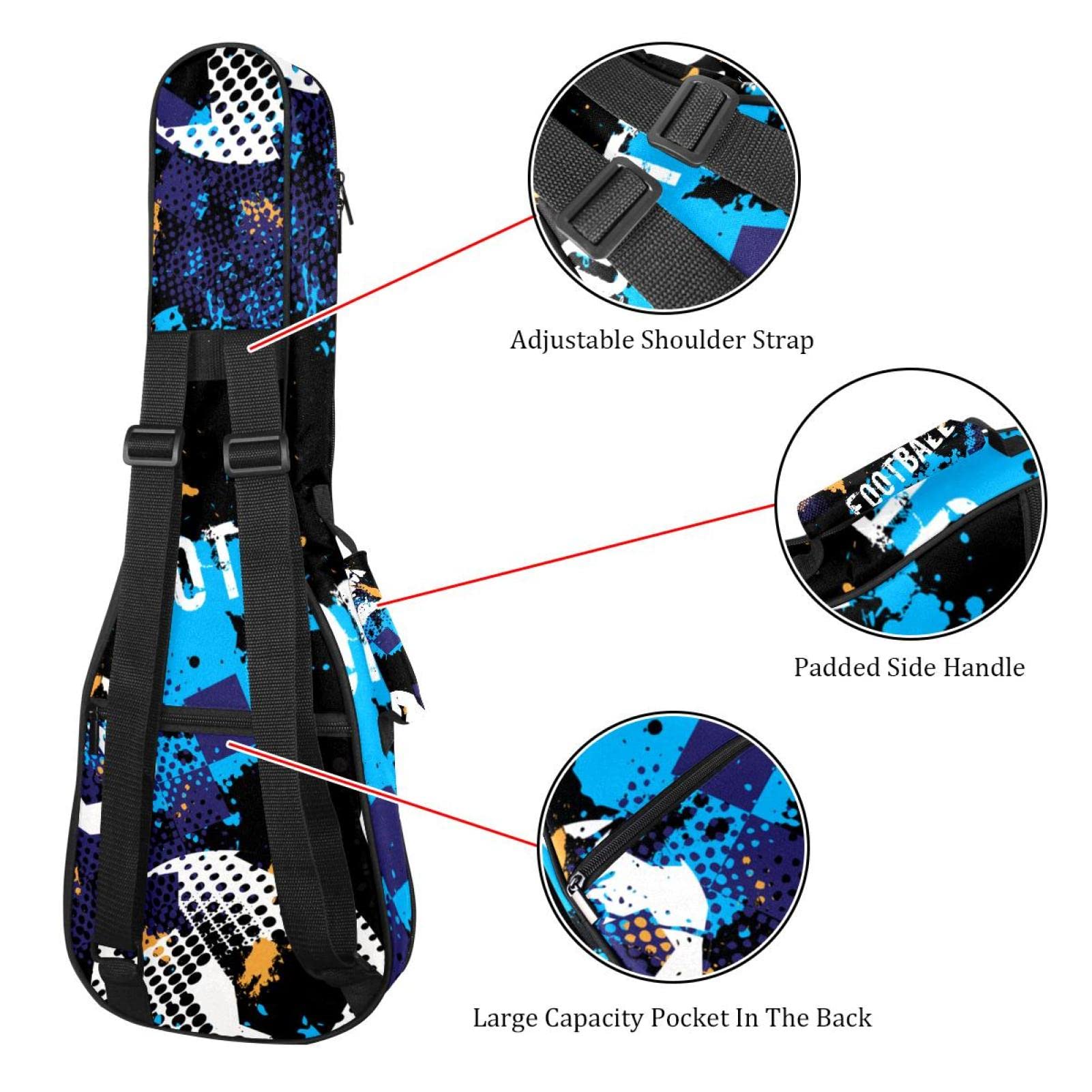 Housse pour ukulélé soprano - Motif football - Sac pour ukulélé ténor - Avec sangles réglables - Étanche - Sac rembourré