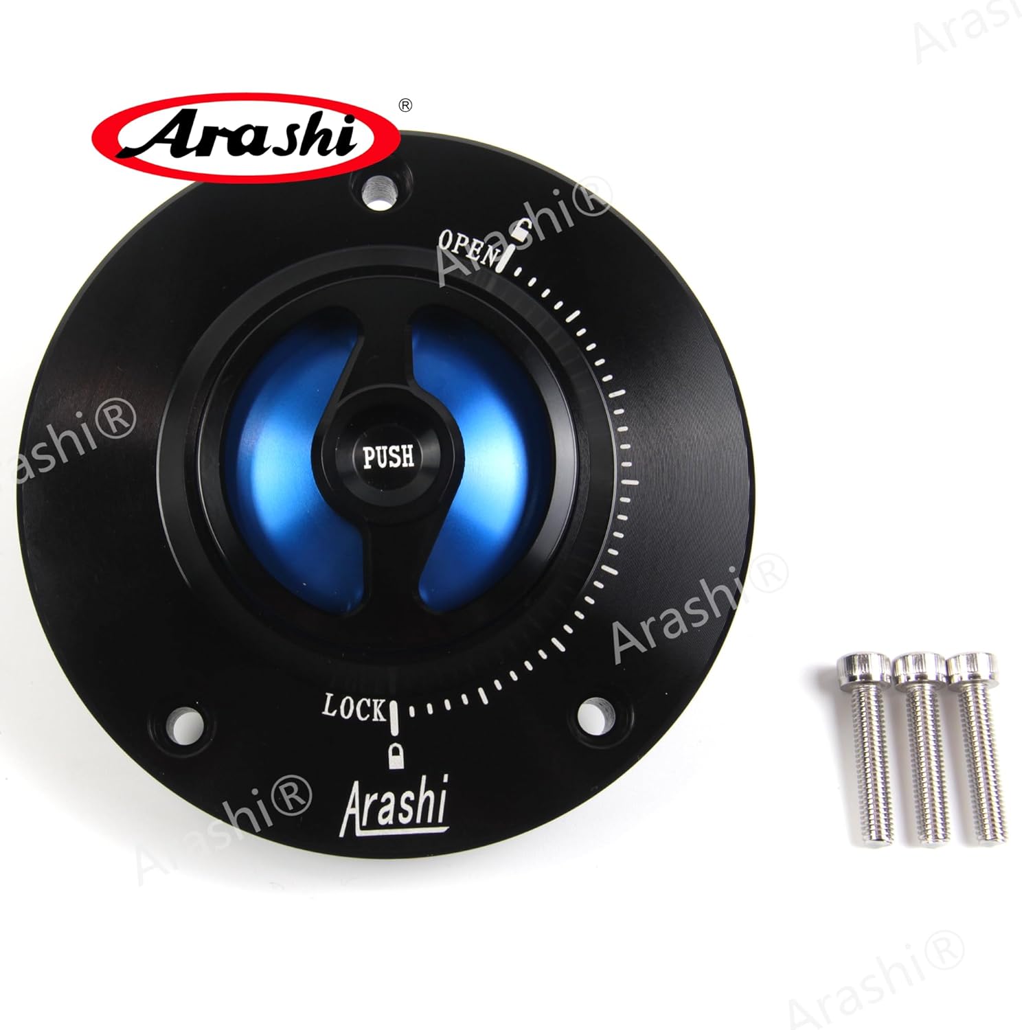 Arashi CNC Keyless Fuel Tank Gas Cap Cover for Suzuki GSF Bandit 650 1200S 1250, GSR 600 750, GSX650F, GSX1250F, Hayabusa Gen 2 GSXR 1300, GSXR 600 750 1000, SV650 SV650S, SV1000 SV1000S Blue