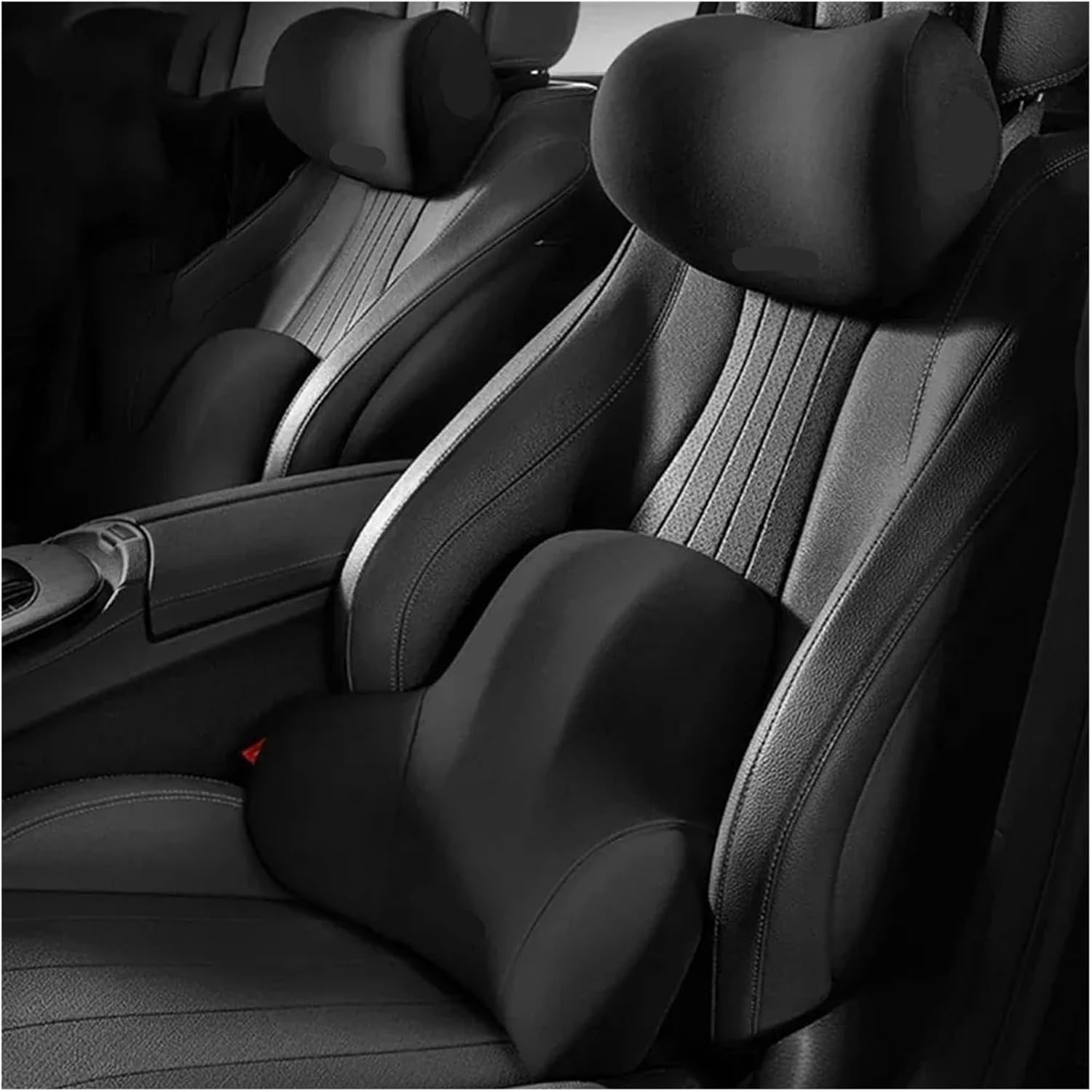 Car Memory Foam Neck Pillow and Lumbar Support Cushion Ultimate Comfort(Black Headrest)