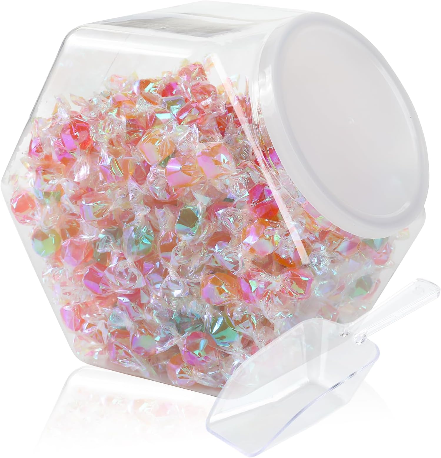 TINSKY 1 Piece Hexagon Clear Plastic Candy Jar Plastic Cookie Containers with Lids and Mini Acrylic Plastic Scoops Clear Candy Wide Mouth Containers for Christmas